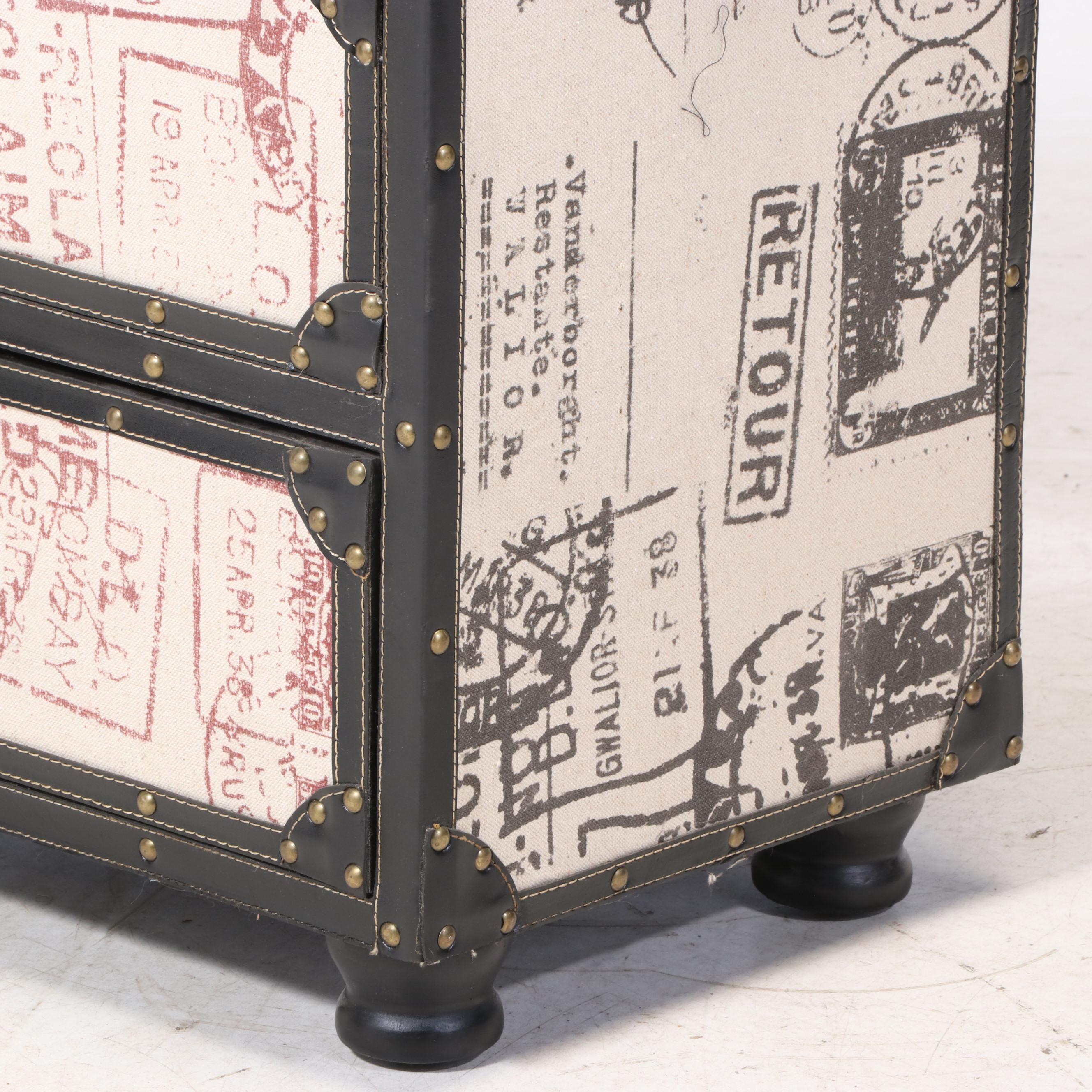 Pier 1 Imports "Rhodes" Canvas-Lined and Faux-Leather Steamer Trunk-Form Chest