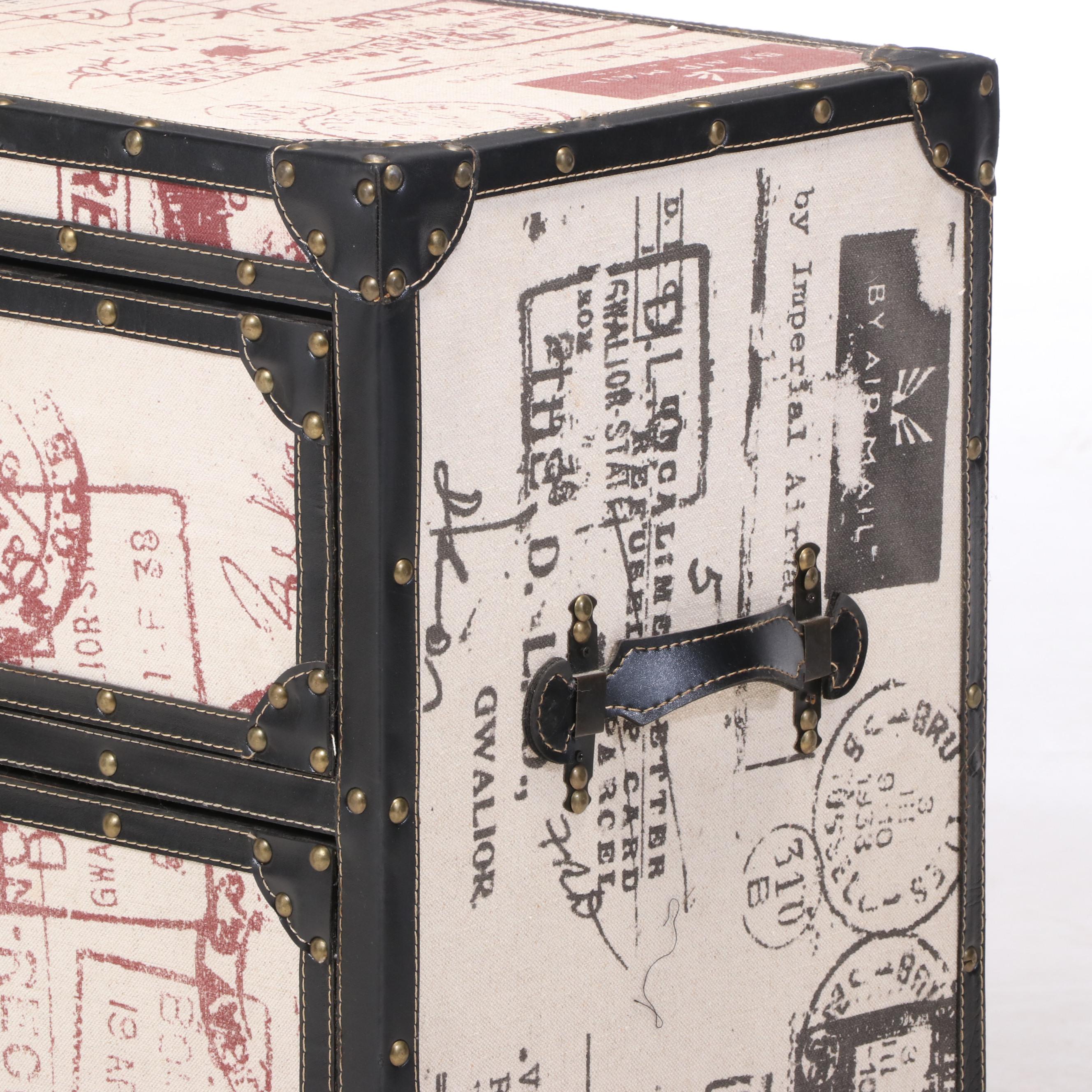 Pier 1 Imports "Rhodes" Canvas-Lined and Faux-Leather Steamer Trunk-Form Chest