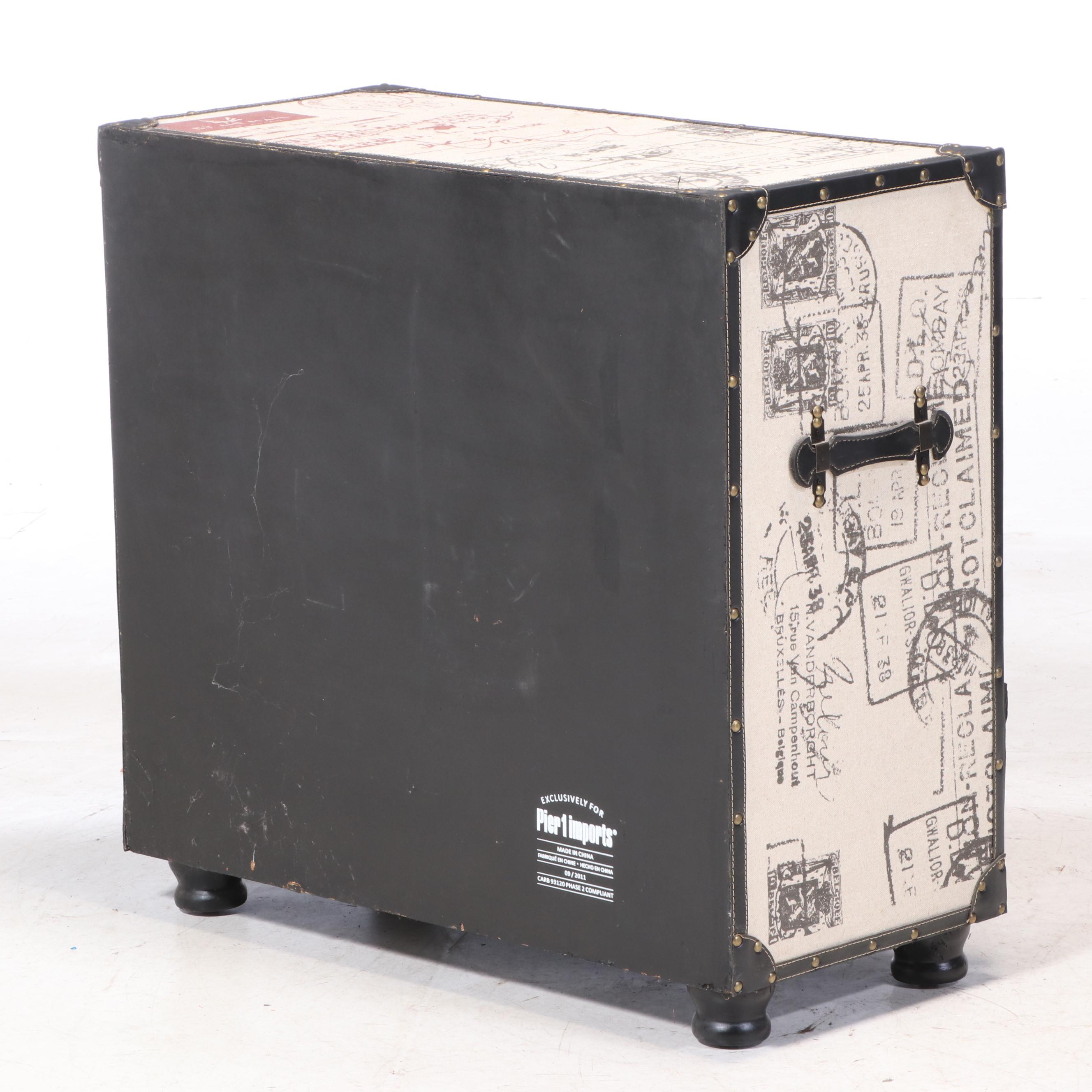 Pier 1 Imports "Rhodes" Canvas-Lined and Faux-Leather Steamer Trunk-Form Chest