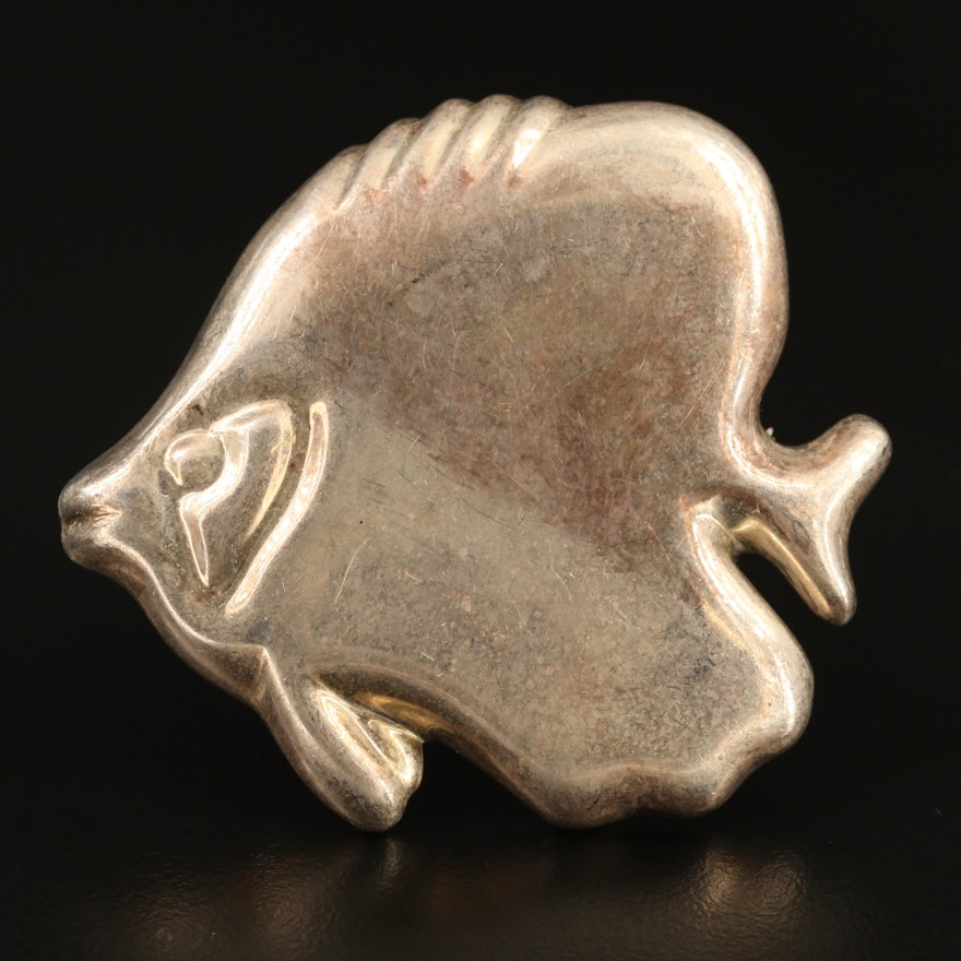 Sterling Silver Artist Signed Fish Brooch