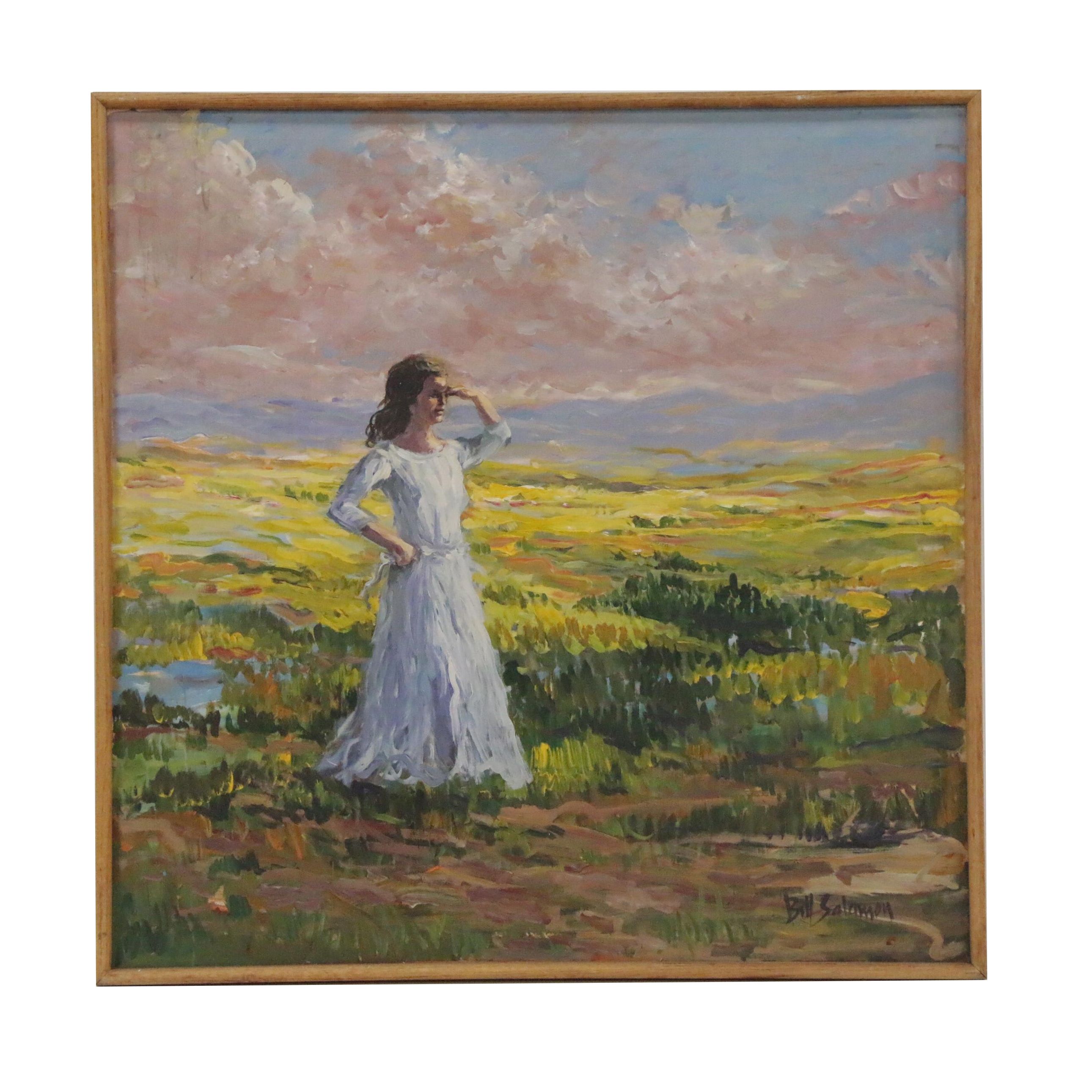 Bill Salamon Oil Painting of Figure Looking Out, 20th Century