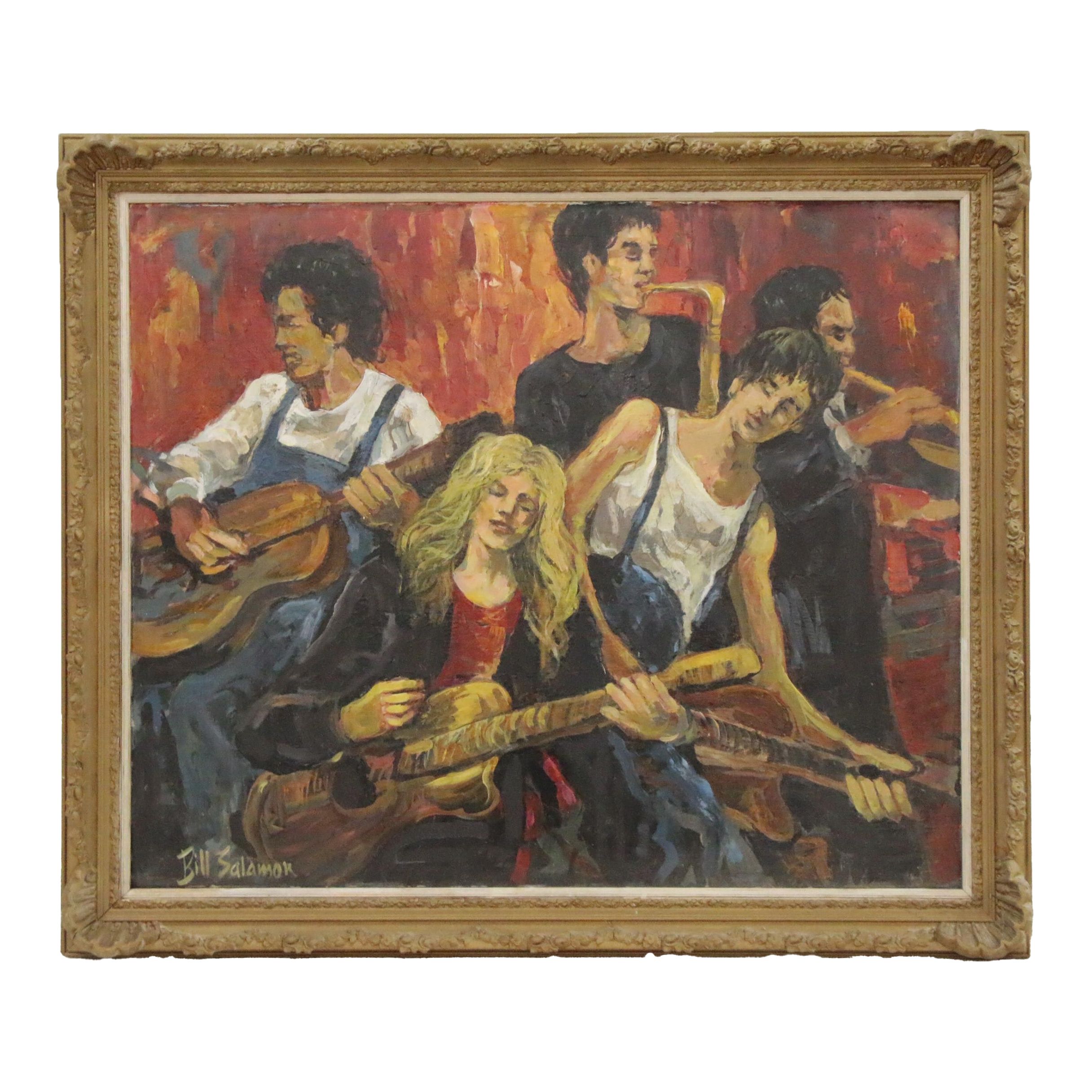 Bill Salamon Oil Painting of Band, 20th Century