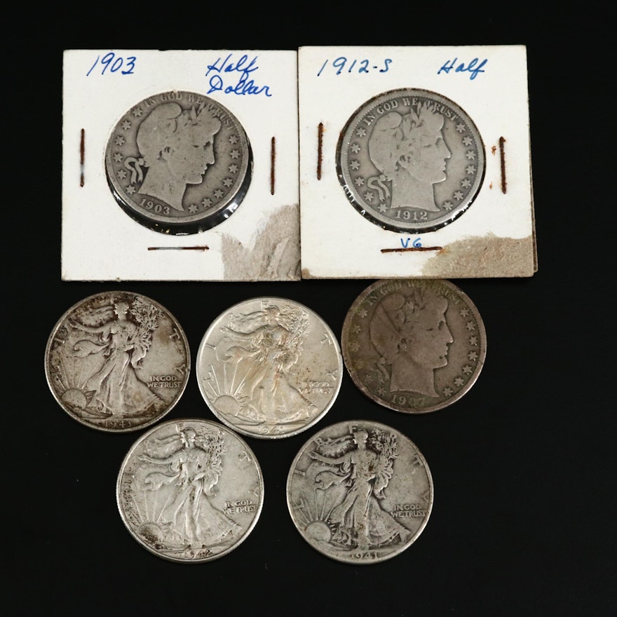 Barber and Walking Liberty Silver Half Dollars