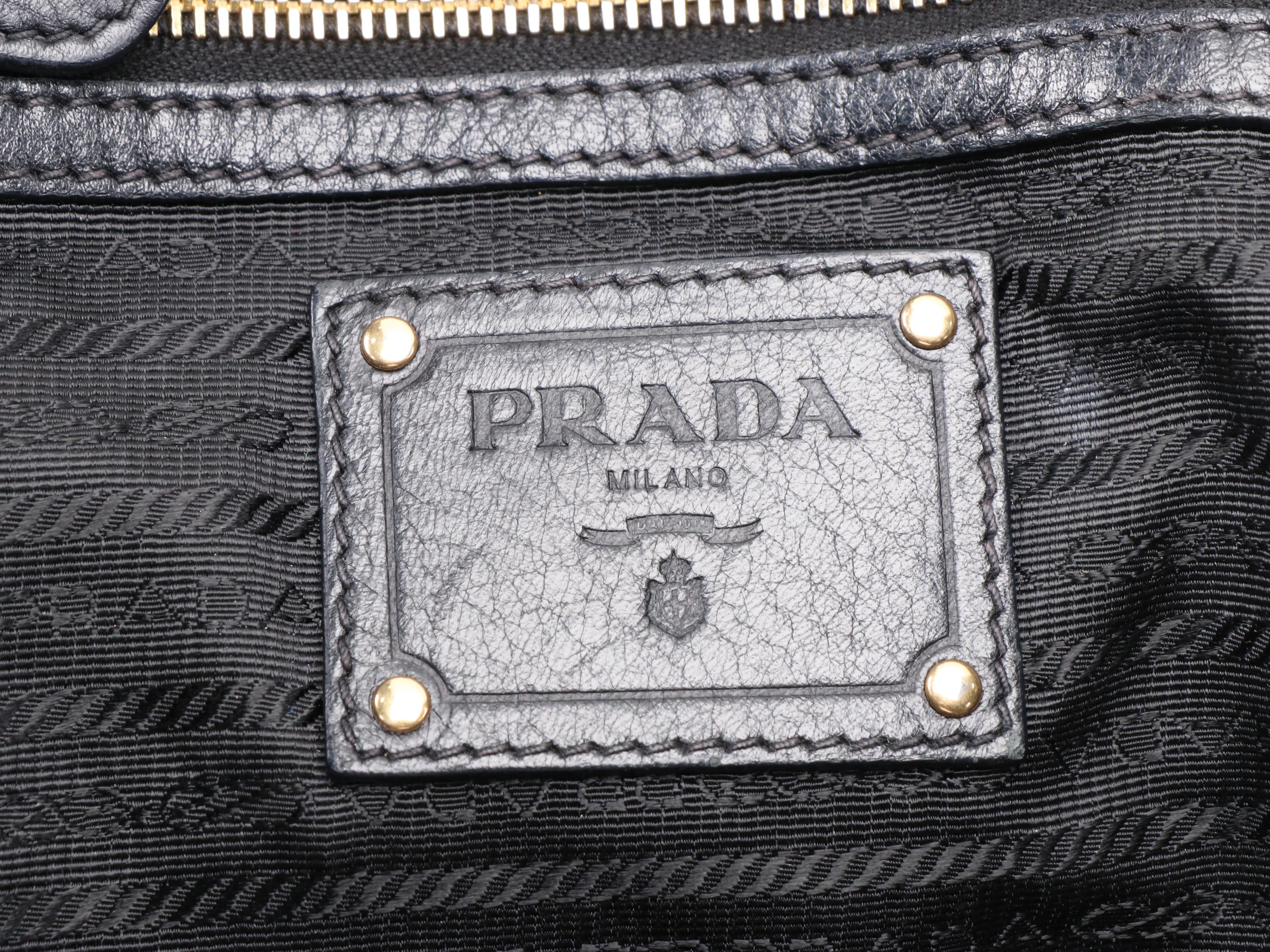Prada Gathered Nylon Tote Handbag in Black with Leather Trim