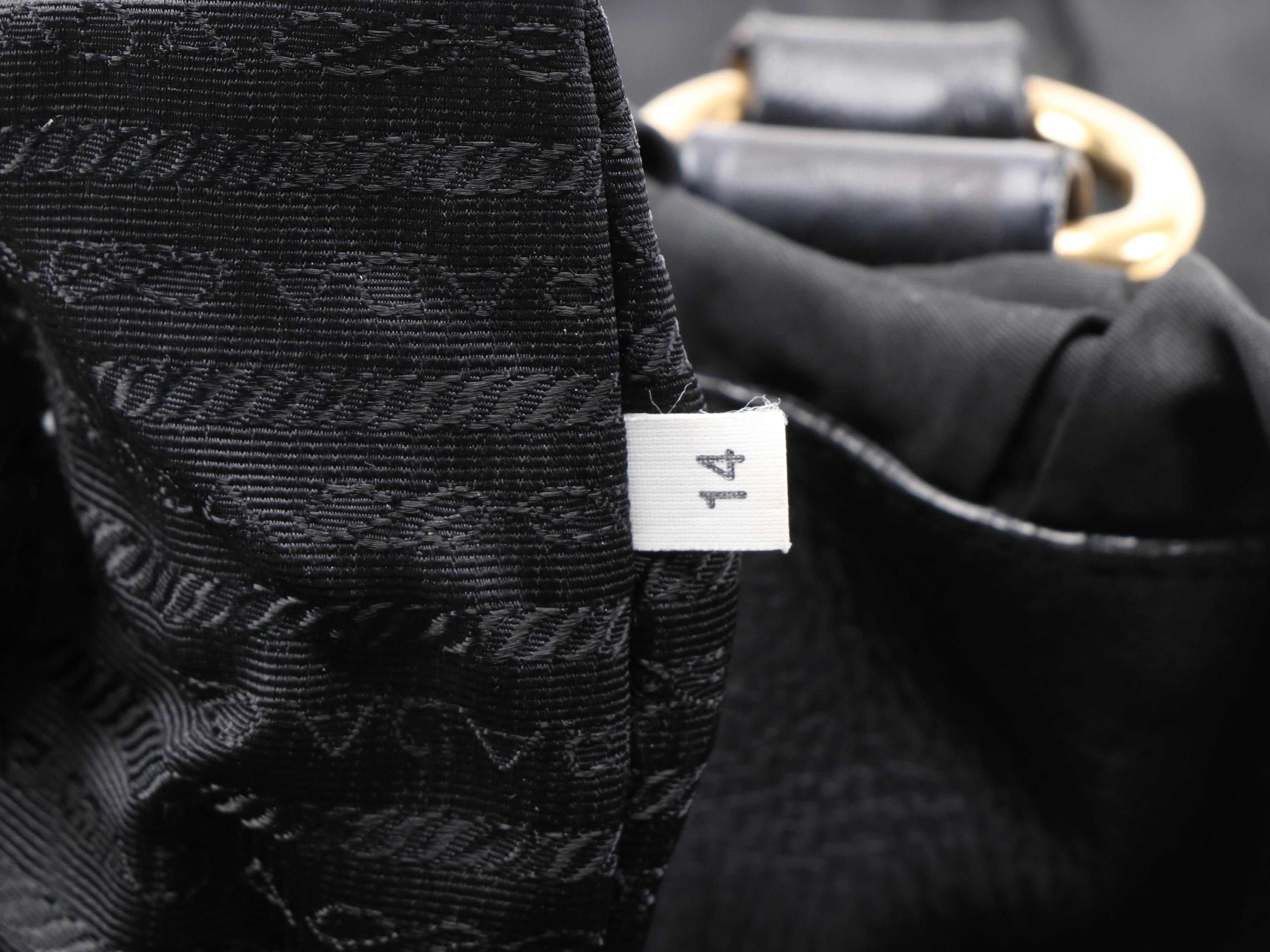 Prada Gathered Nylon Tote Handbag in Black with Leather Trim