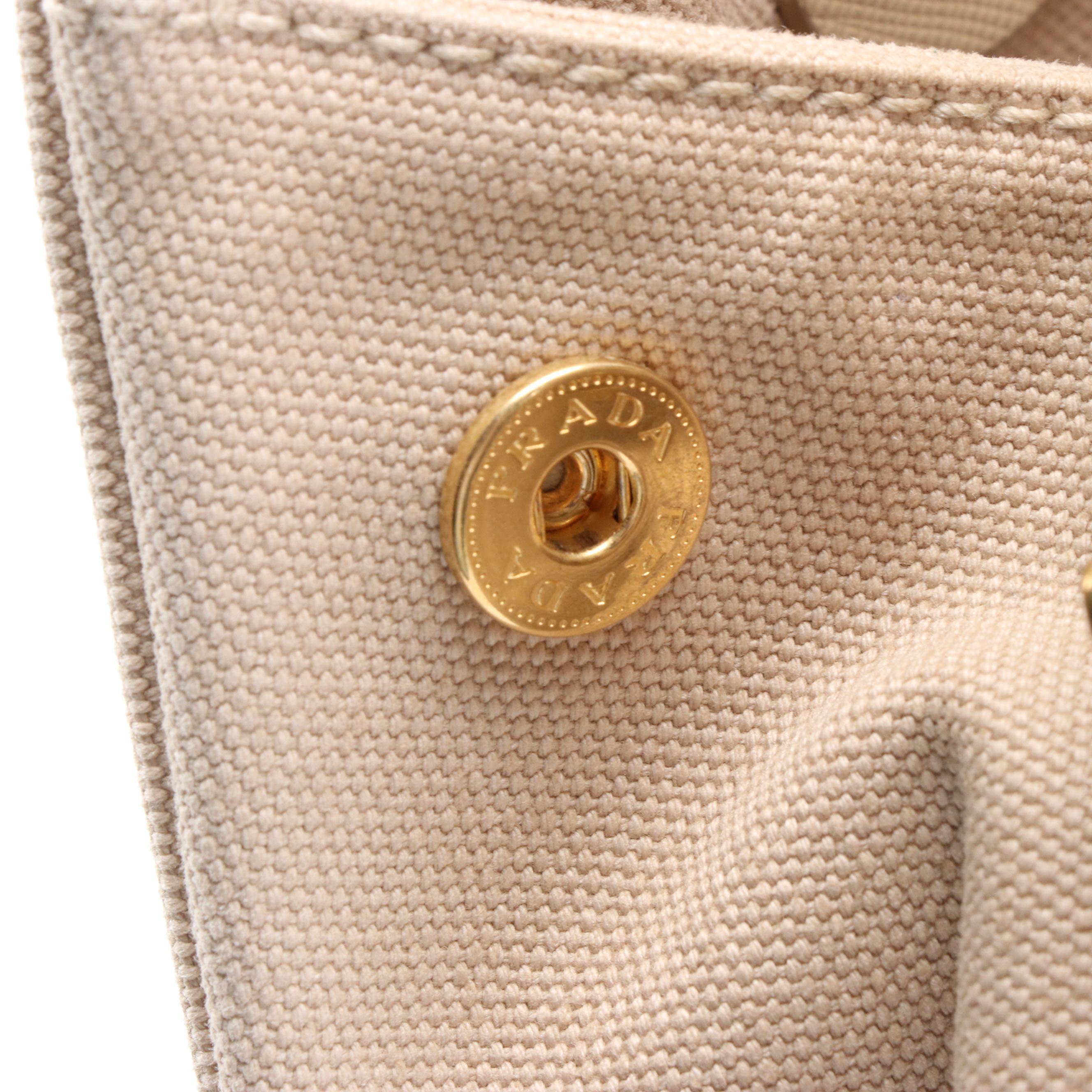 Prada Studded Beige Canvas Large Domed Satchel with Saffiano Leather Trim