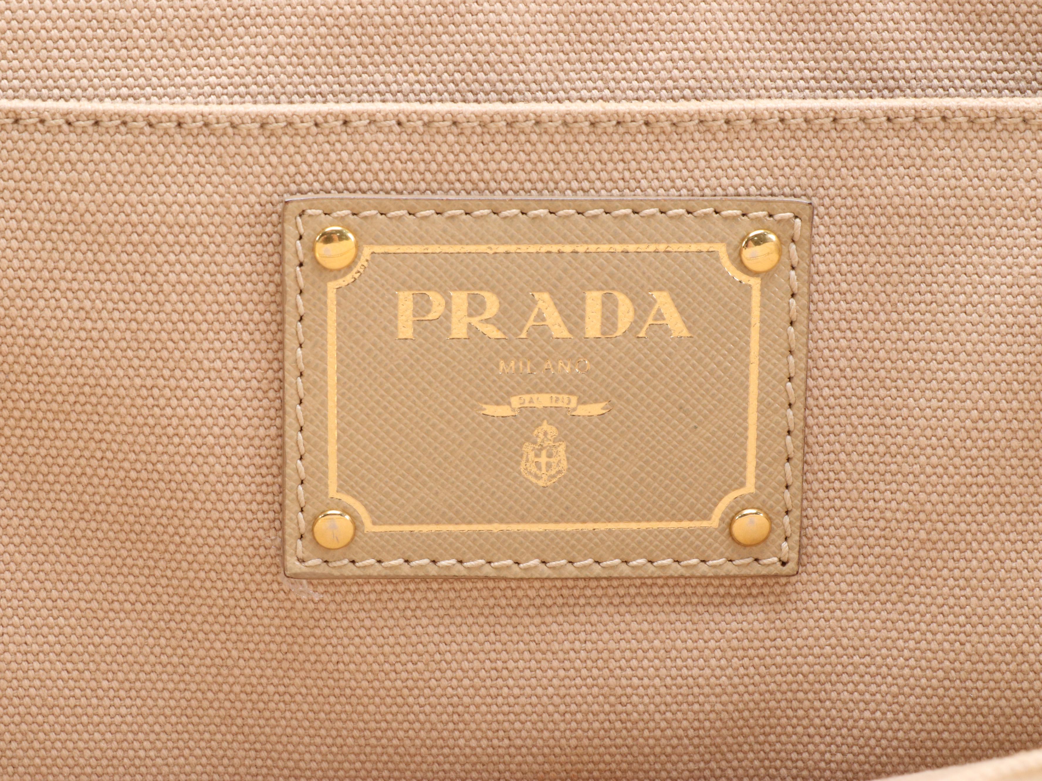 Prada Studded Beige Canvas Large Domed Satchel with Saffiano Leather Trim
