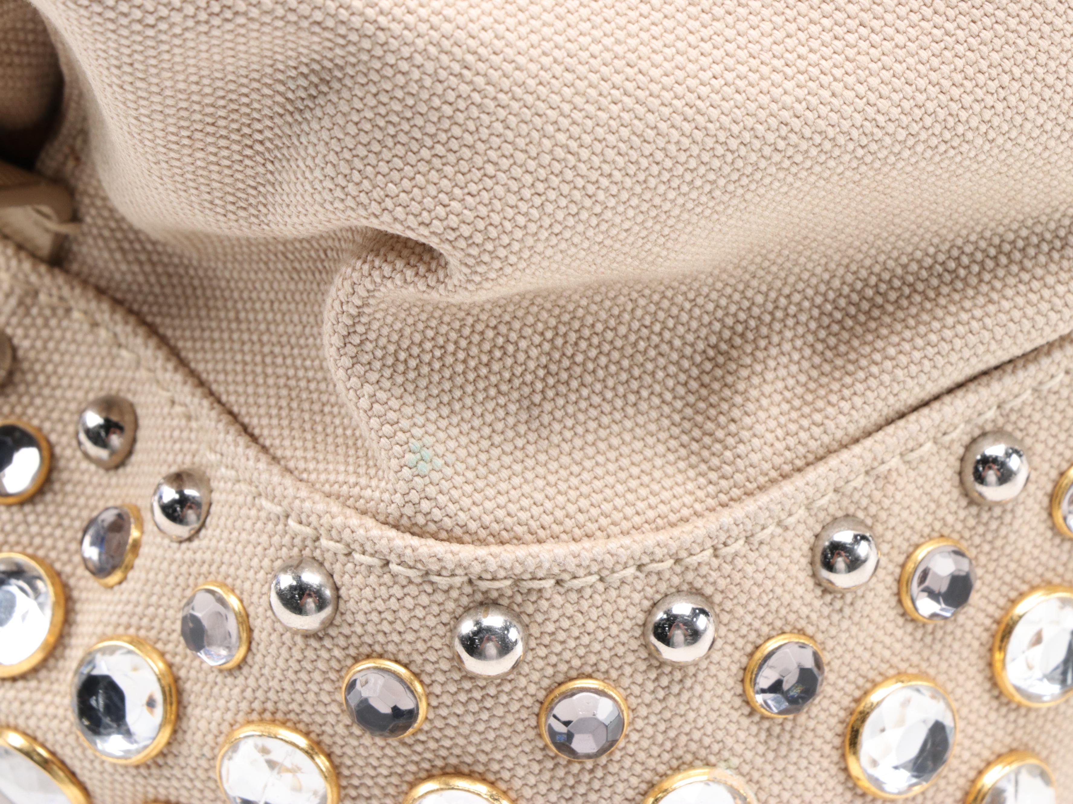 Prada Studded Beige Canvas Large Domed Satchel with Saffiano Leather Trim