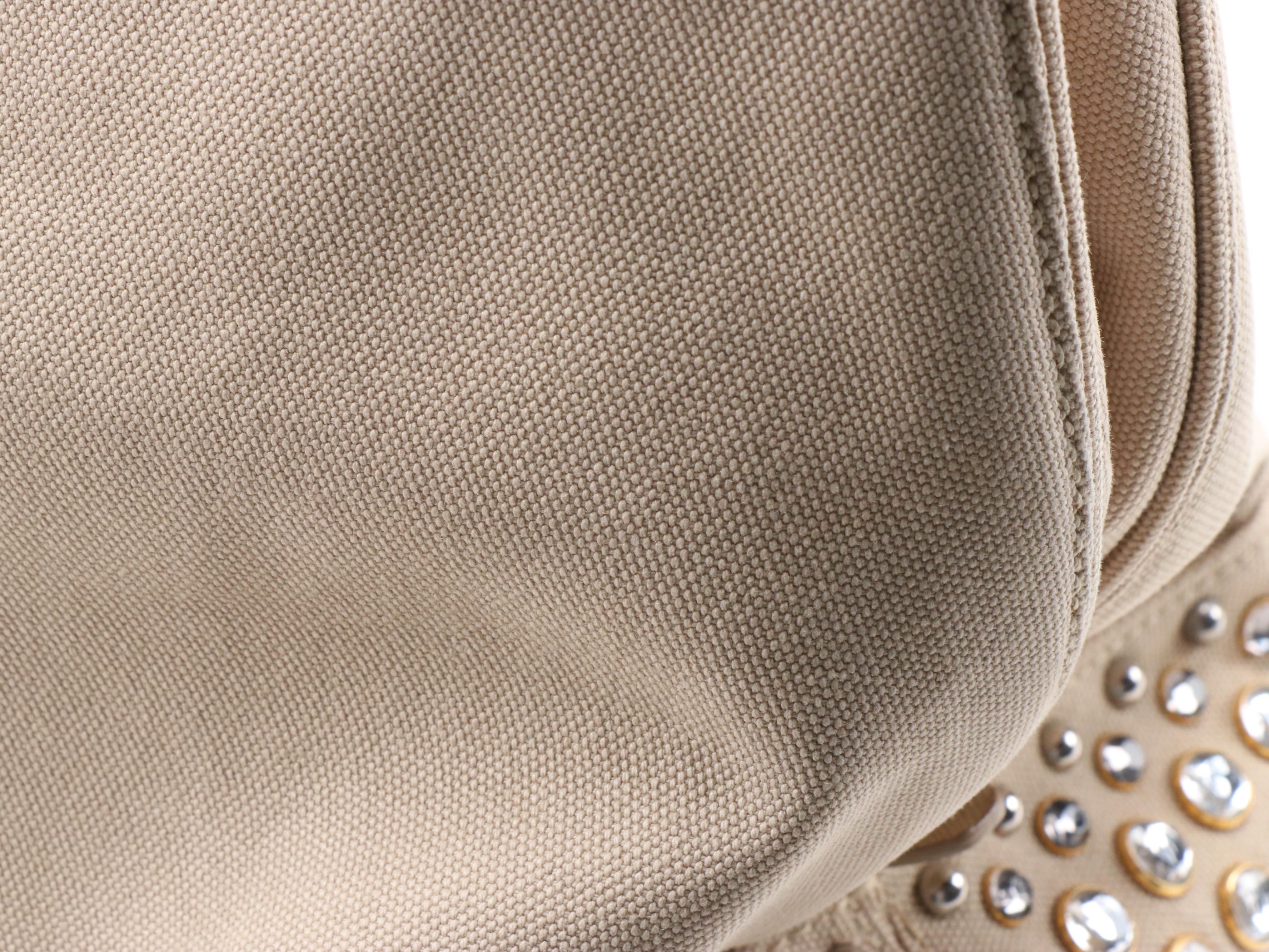 Prada Studded Beige Canvas Large Domed Satchel with Saffiano Leather Trim