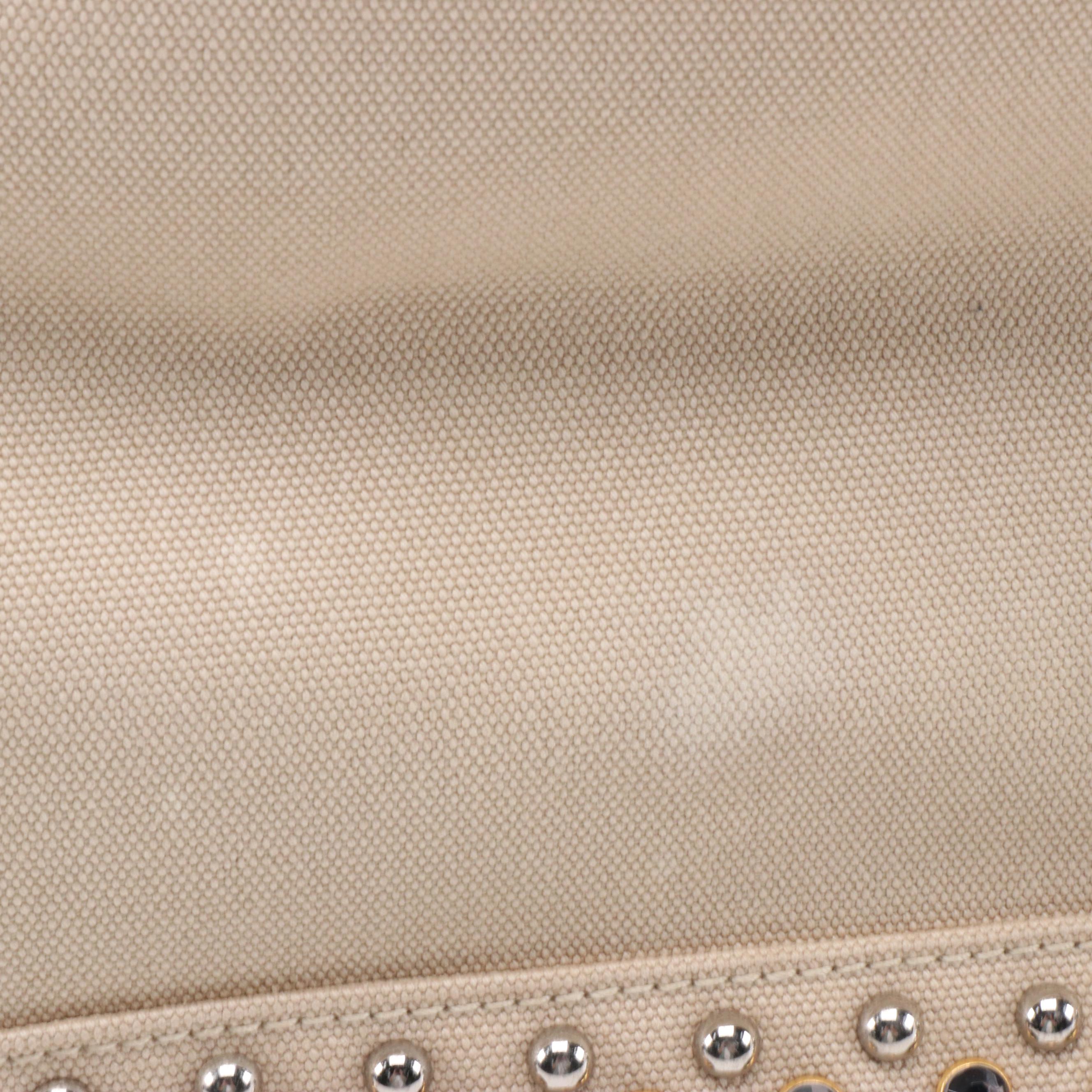 Prada Studded Beige Canvas Large Domed Satchel with Saffiano Leather Trim