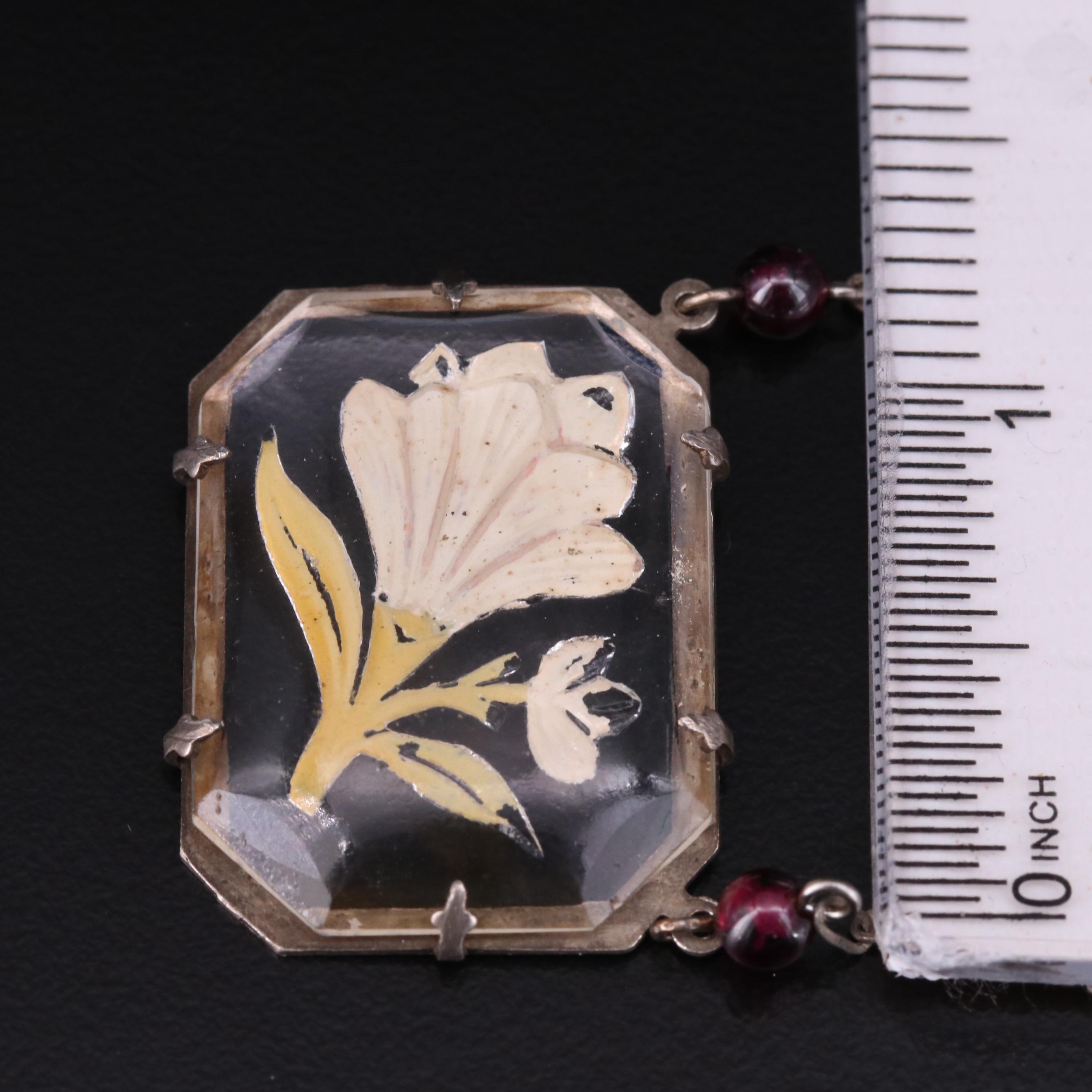 Art Deco Sterling Necklaces and Ring Featuring Glass, Enamel and Gemstones