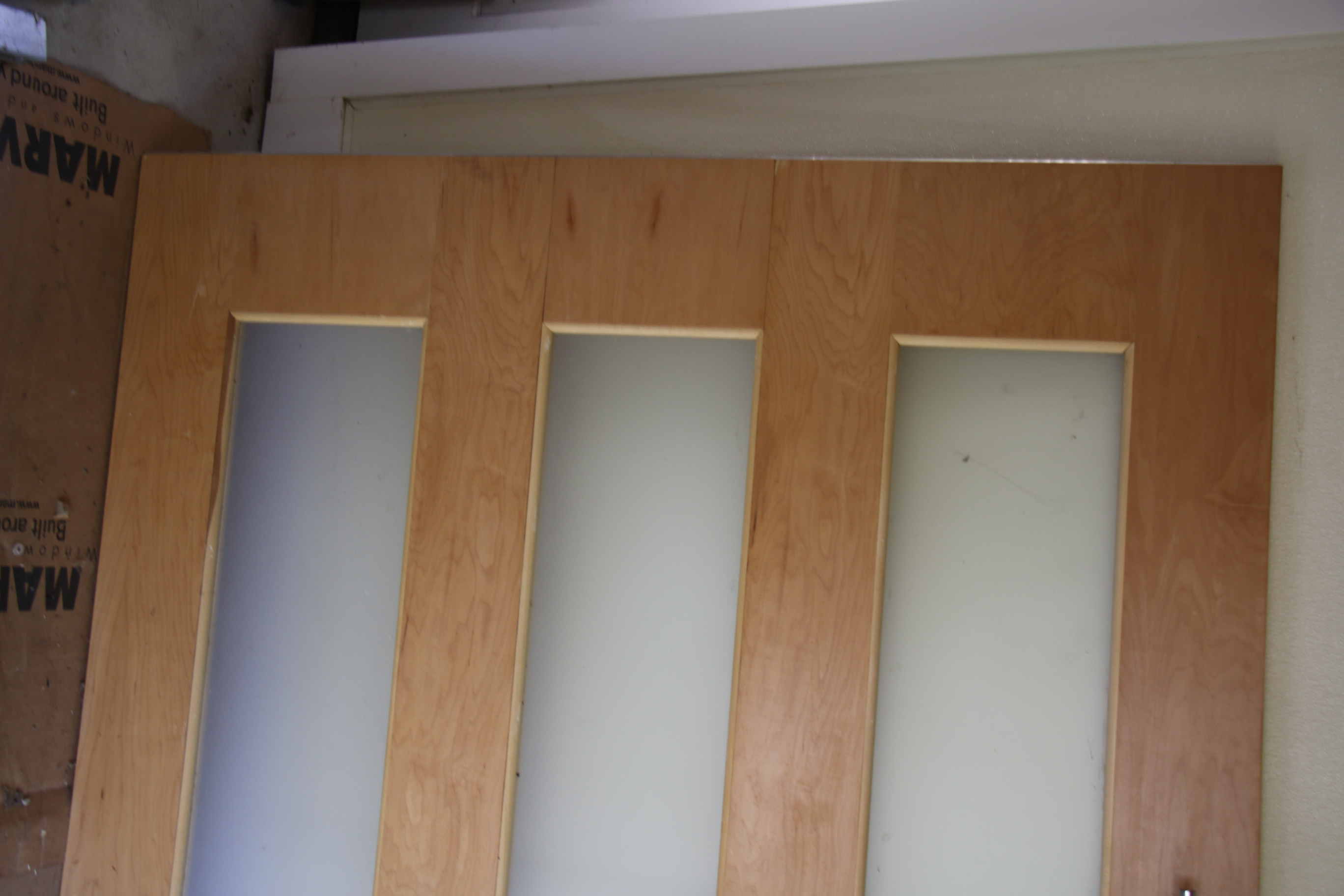 Maple and Frosted Glass Sliding Barn Door, Contemporary