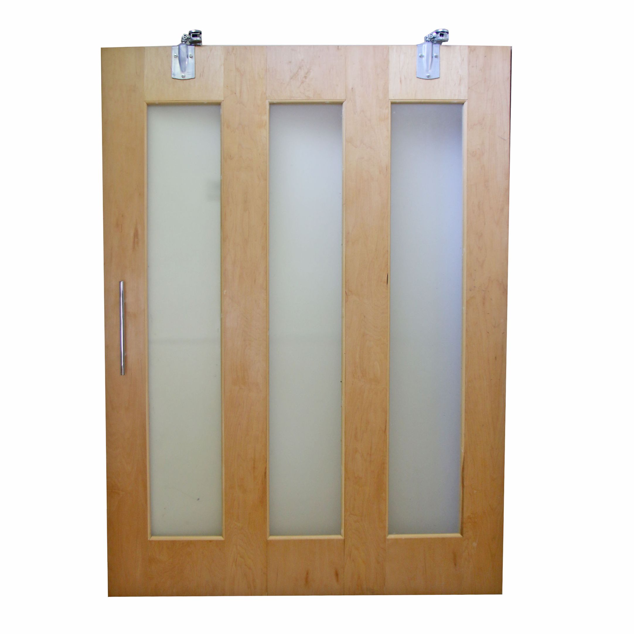 Maple and Frosted Glass Sliding Barn Door, Contemporary