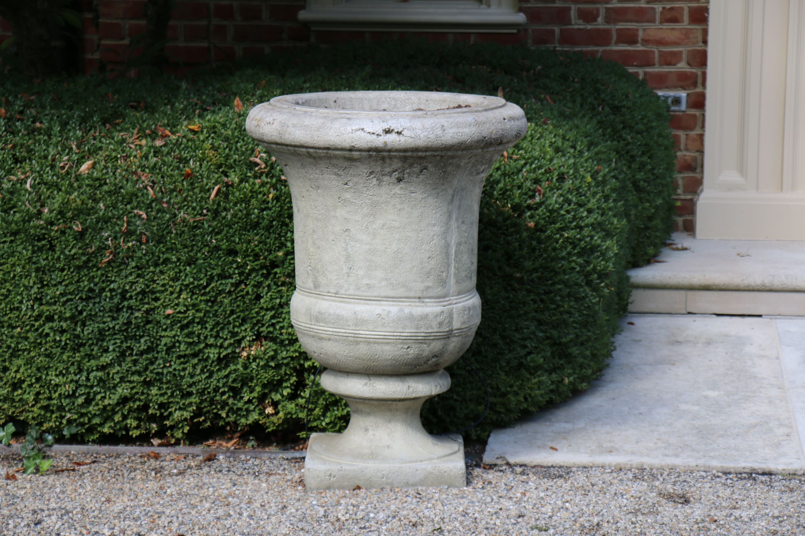 Pair of Large Scale Concrete Outdoor Pedestal Planters