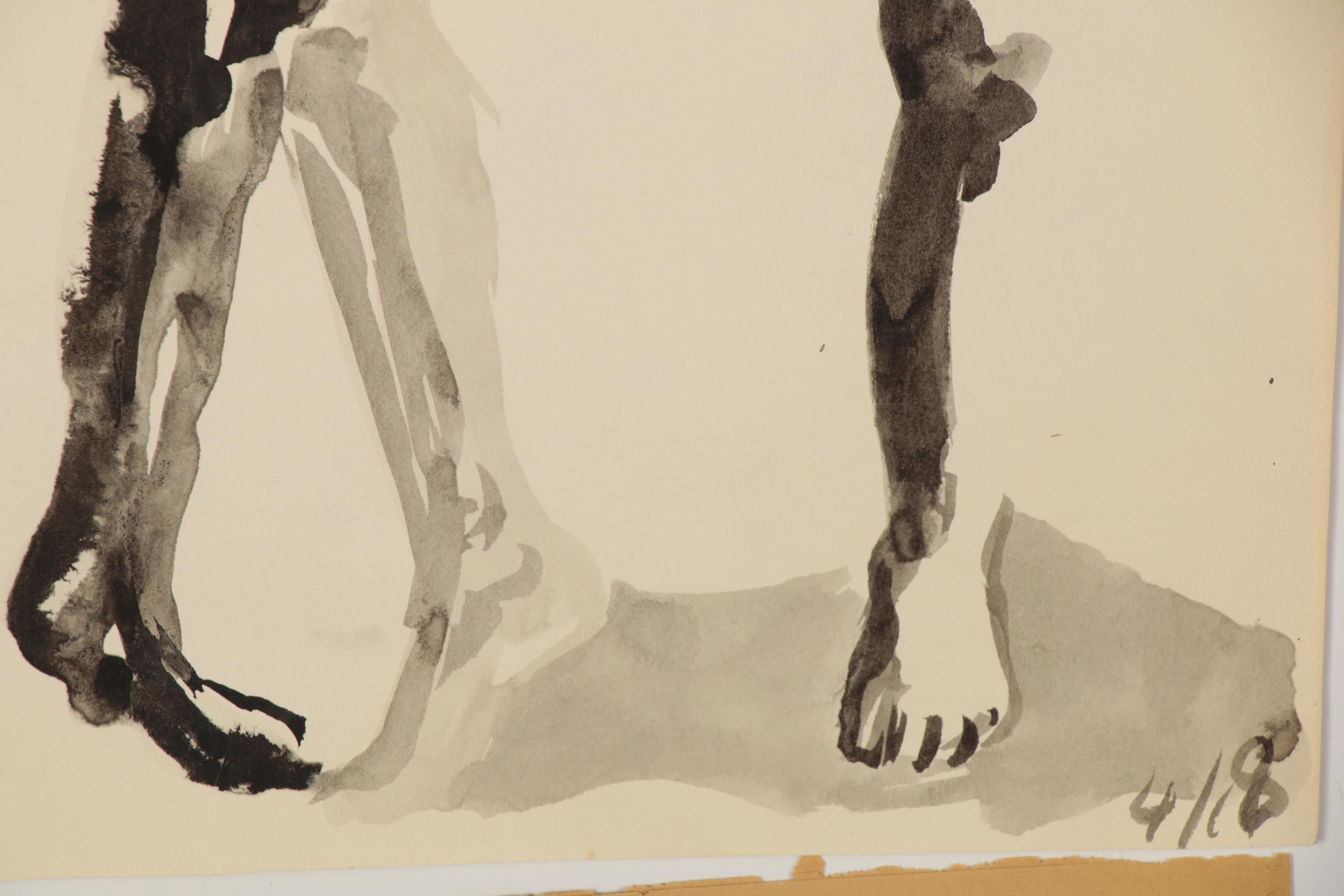 Modern Charcoal and Ink Figurative Gesture Drawings, circa 1960s