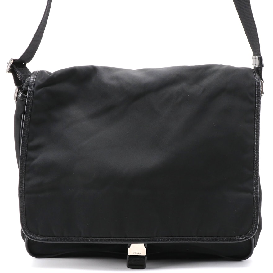 Prada Black Nylon Messenger Bag with Saffiano Leather Trim