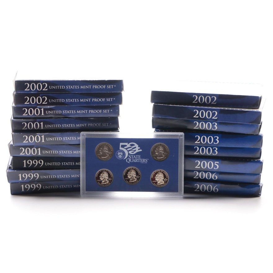 Seventeen US Mint Proof Coin Sets, 1999–2006