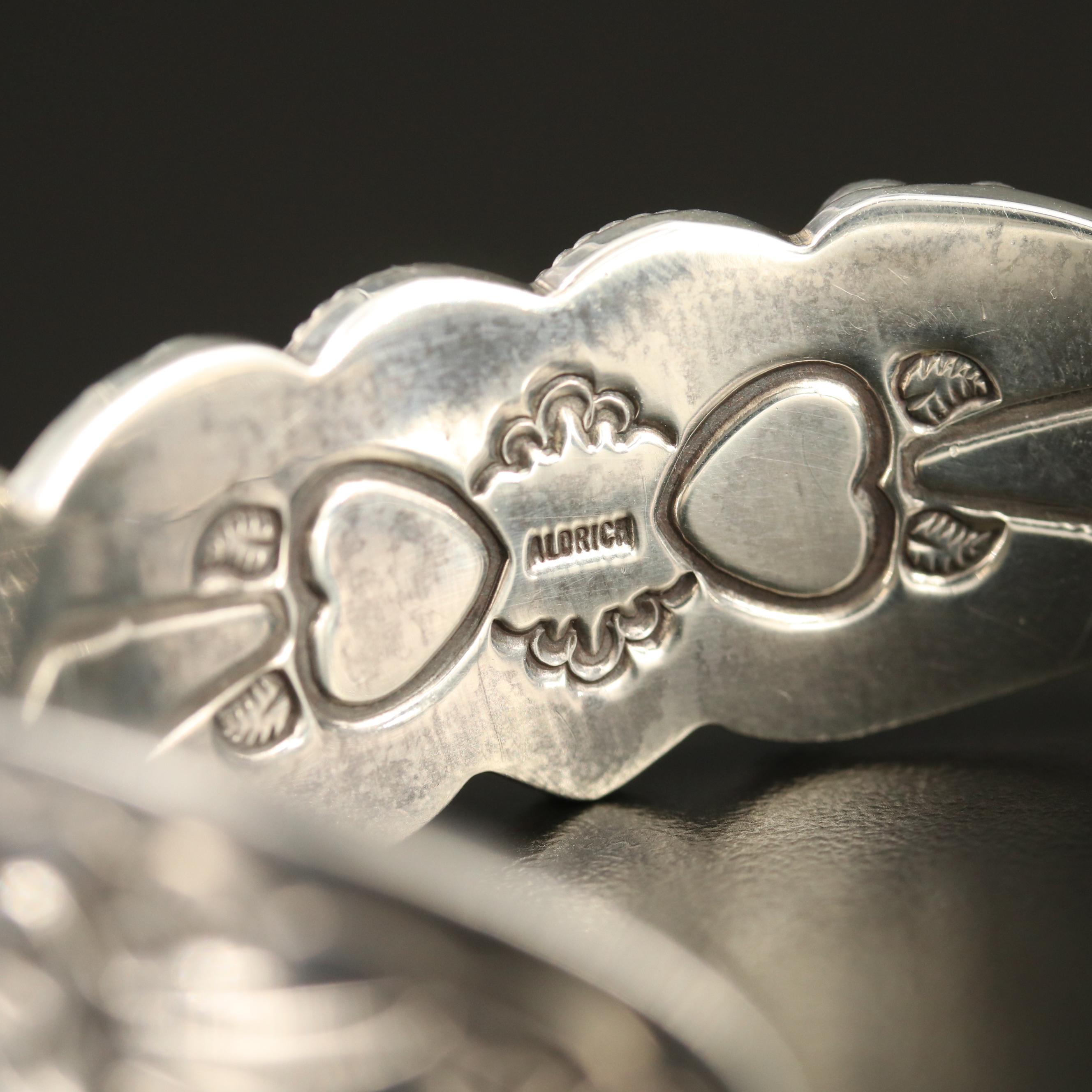 Aldrich Art Sterling Turquoise, Coral and Spiny Oyster Intarsia Inlay Cuff