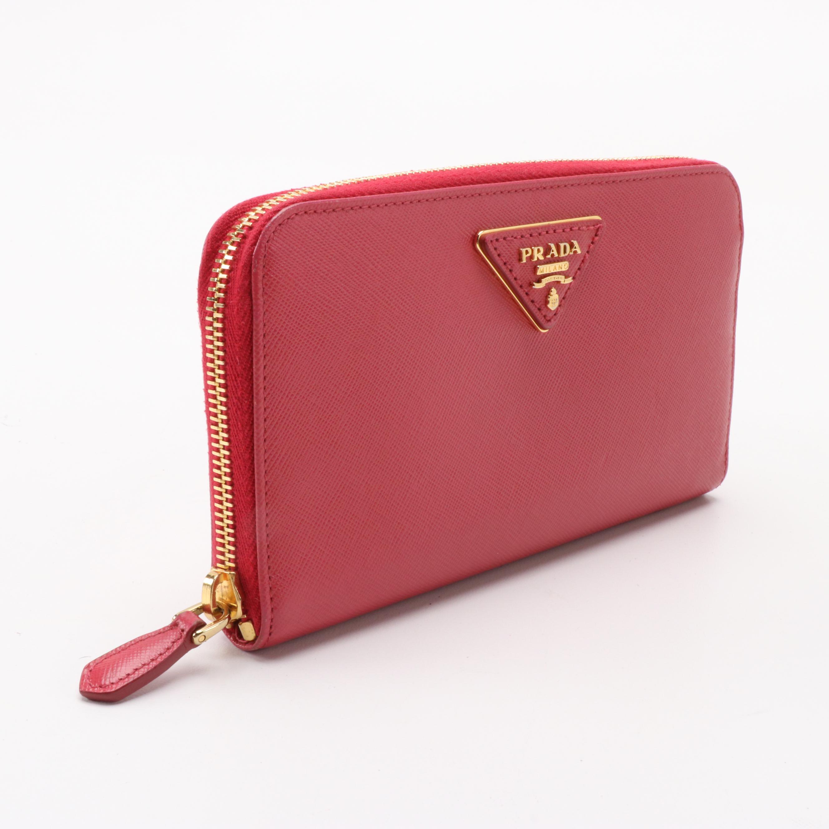 Prada Red Saffiano Leather Zipper Long Wallet