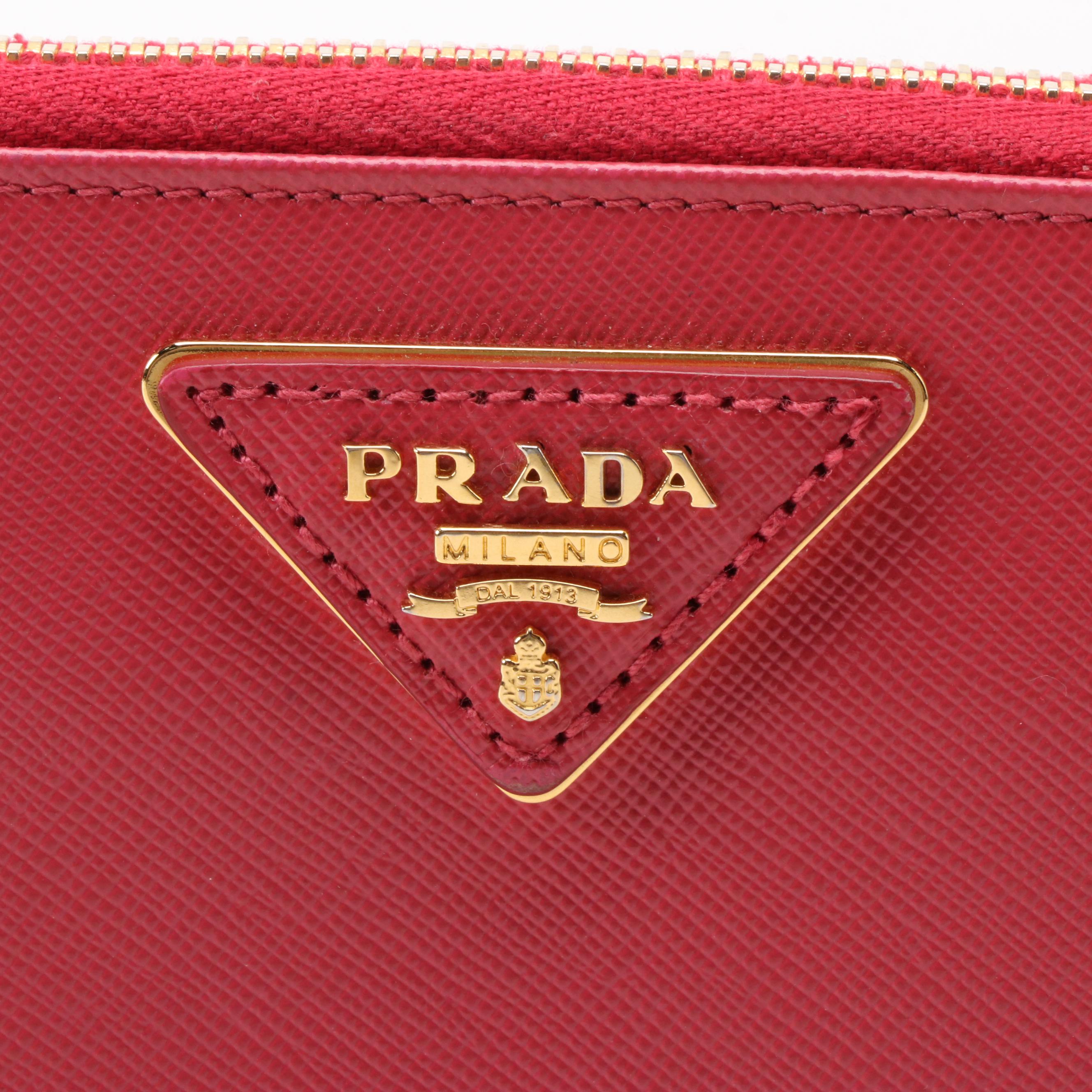 Prada Red Saffiano Leather Zipper Long Wallet