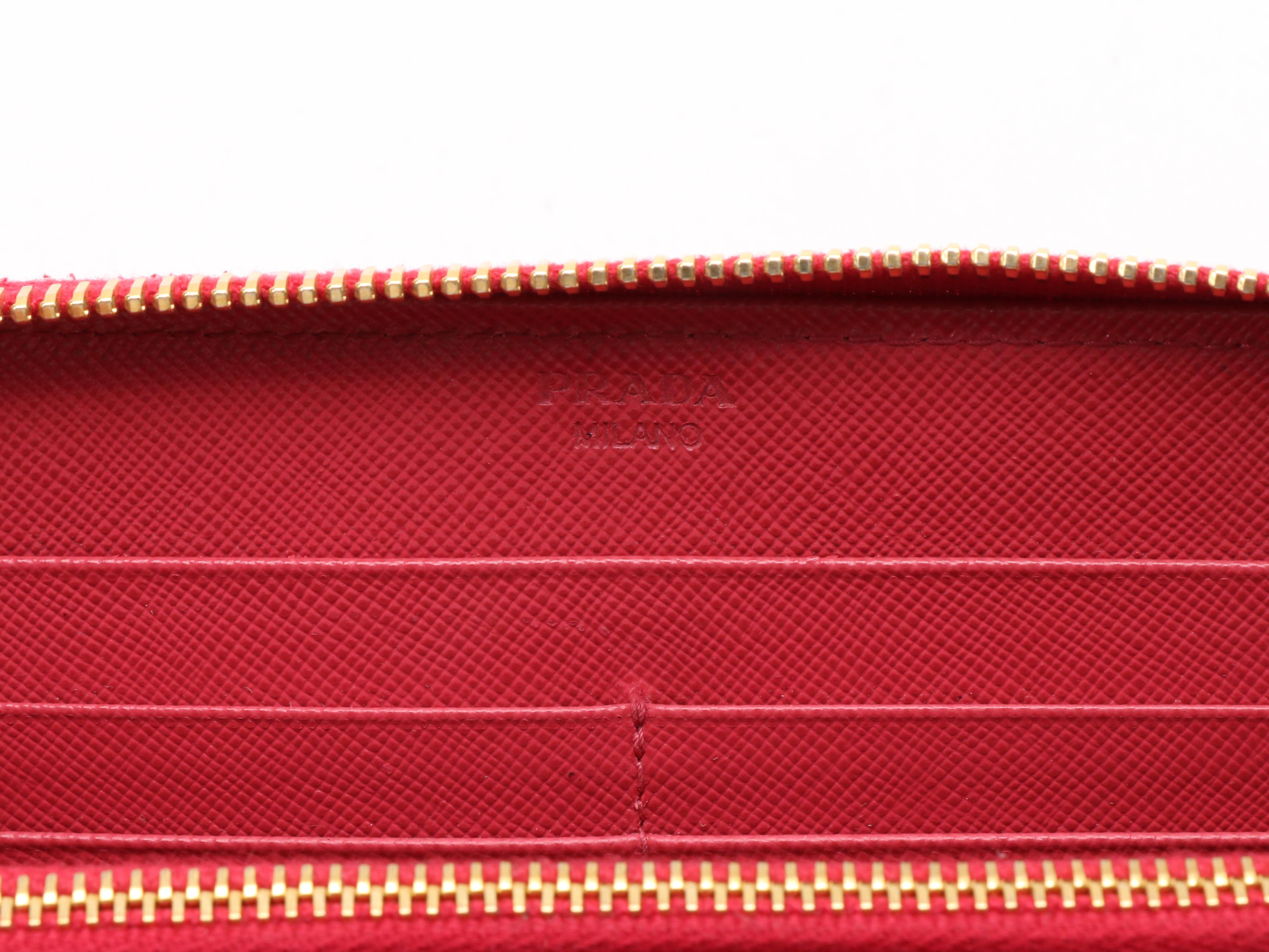 Prada Red Saffiano Leather Zipper Long Wallet
