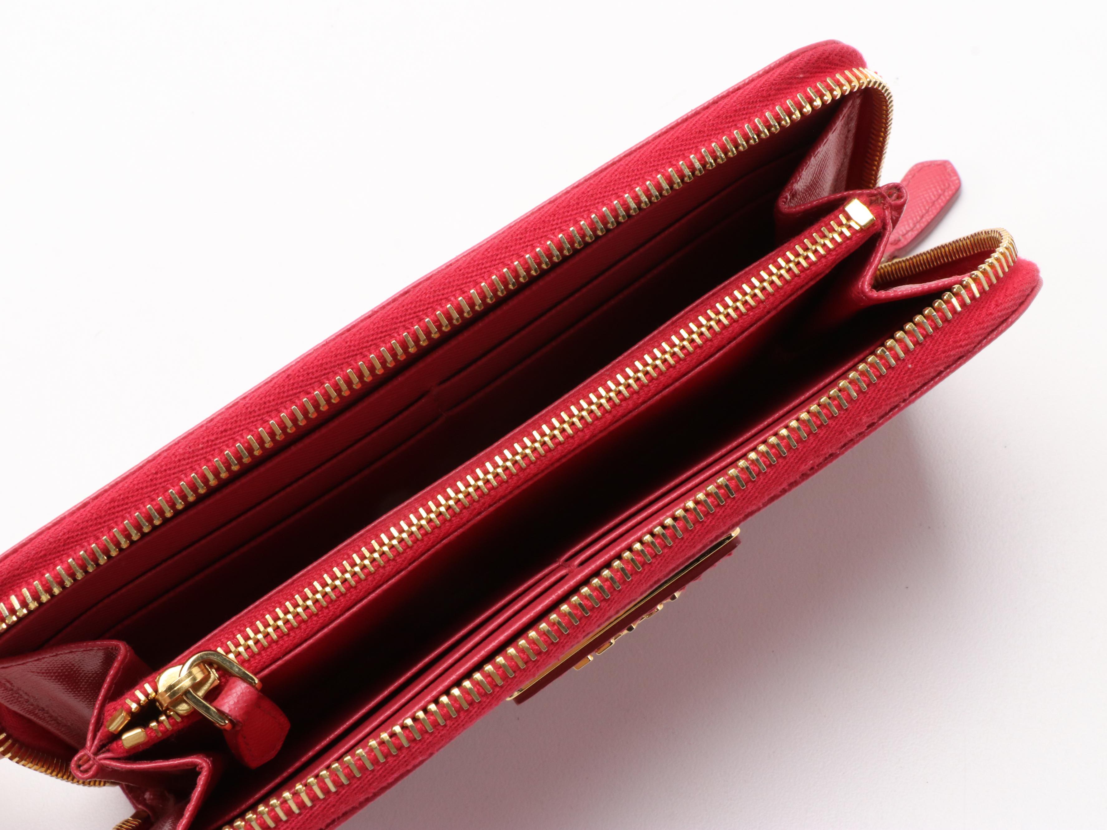 Prada Red Saffiano Leather Zipper Long Wallet