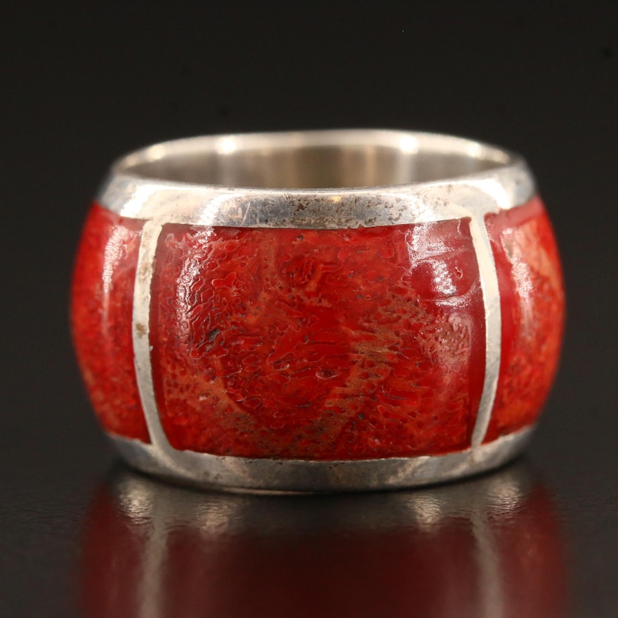 Coral Inlay Band in Sterling