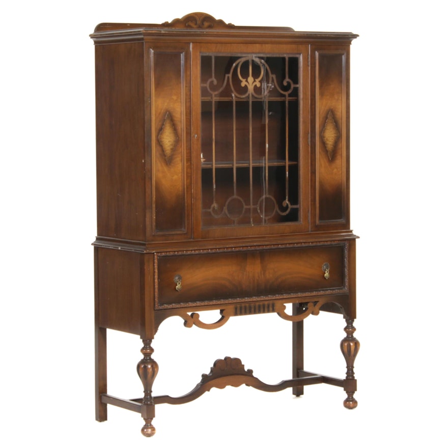 Central Furniture Jacobean Revival Walnut China Cabinet, Mid-20th Century