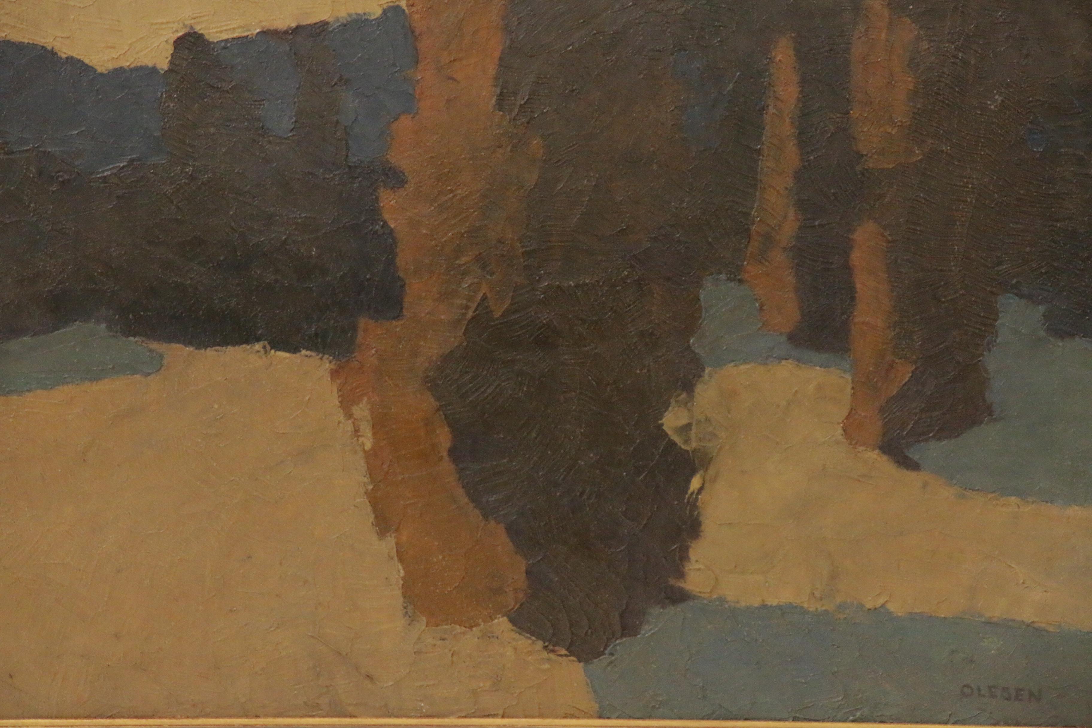 Olaf Olesen Oil Painting of Shadowed Landscape