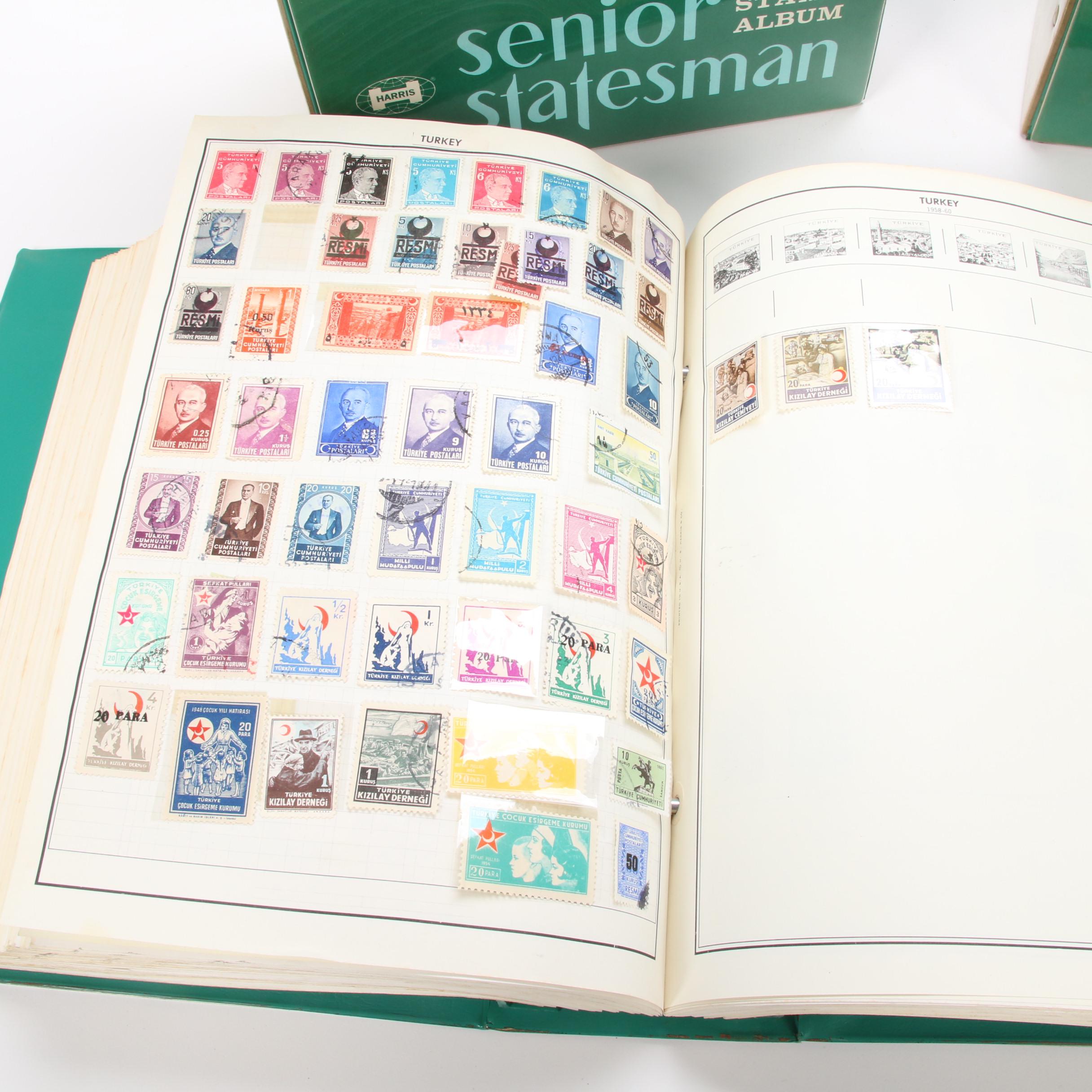World Postage Stamp Collection In Six Senior Statesman World Stamp Albums