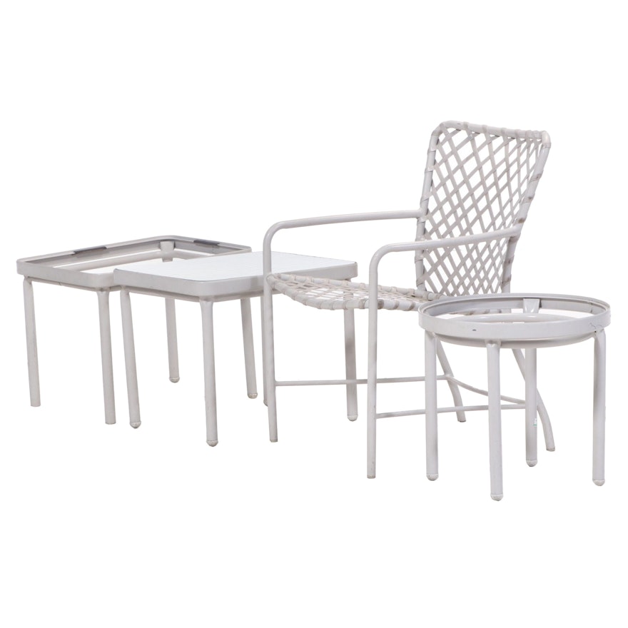 Metal and Woven Synthetic Patio Chair with Side Tables, Late 20th Century