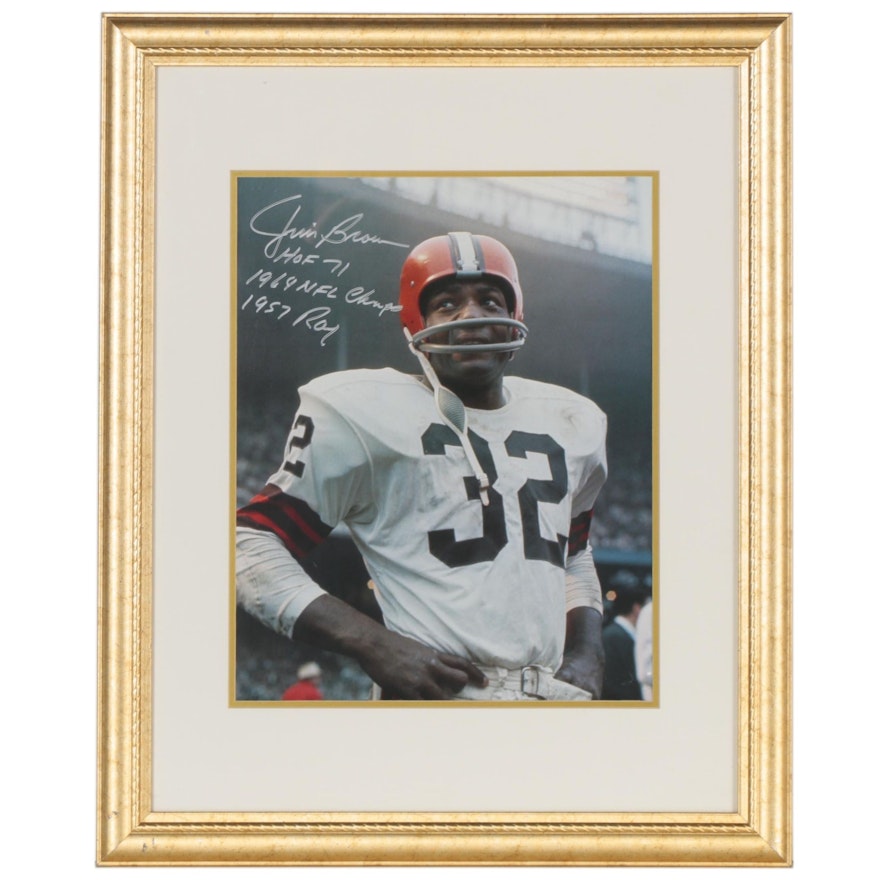 Jim Brown Signed "1957 ROY," "1964 NFL Champs," and "HOF 71" Framed Print, PSA