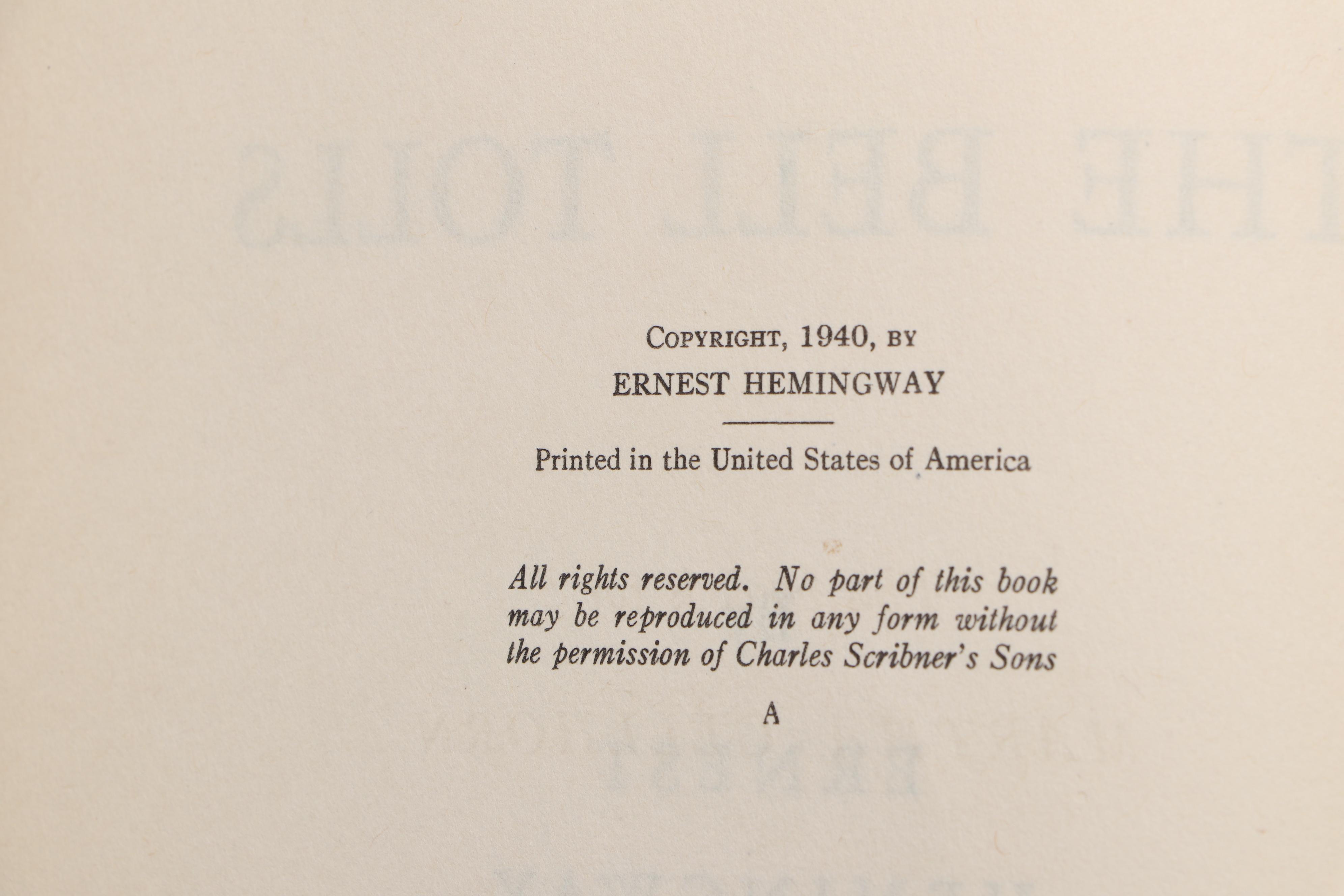 "Papa" Hemingway Signed First Edition "For Whom the Bell Tolls" with COA, 1940