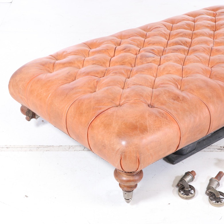 Victorian Mahogany and Button-Tufted Leather Daybed with Reclining Headrest