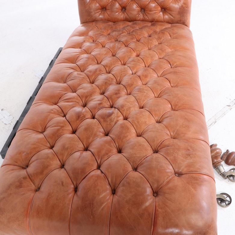Victorian Mahogany and Button-Tufted Leather Daybed with Reclining Headrest
