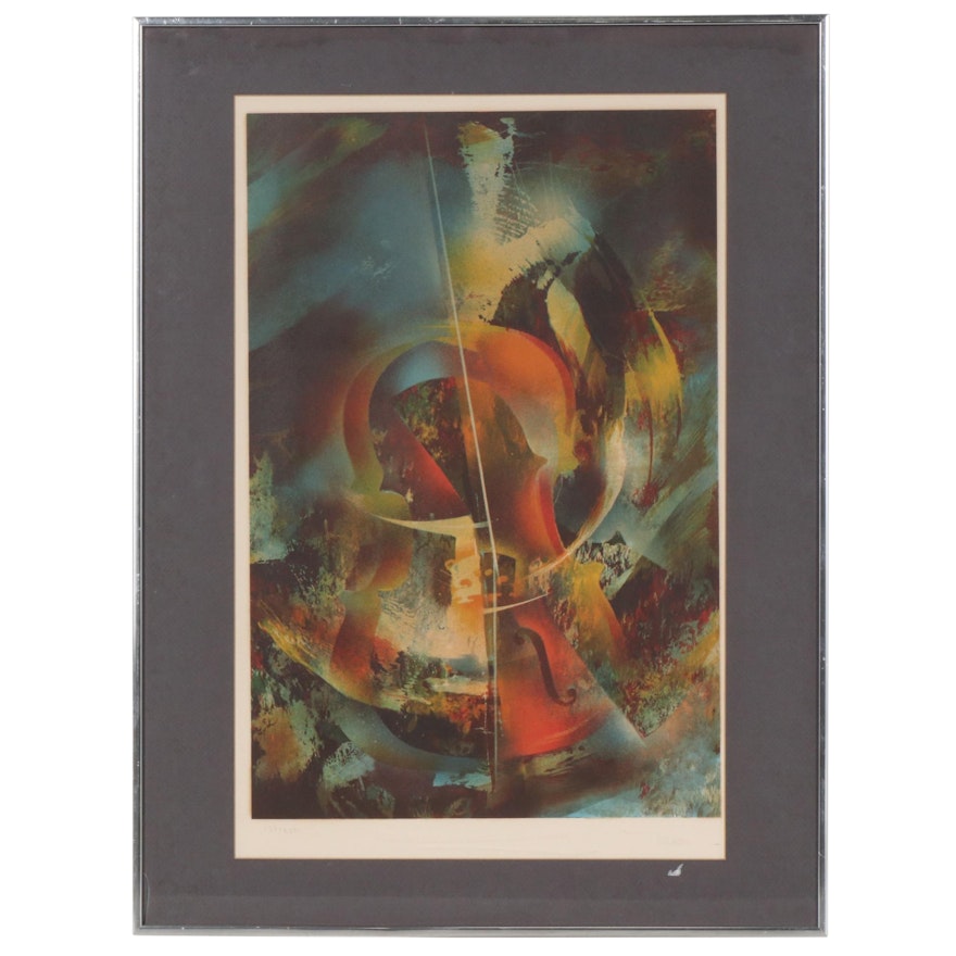 Leonardo Nierman Color Lithograph of Abstract Violin