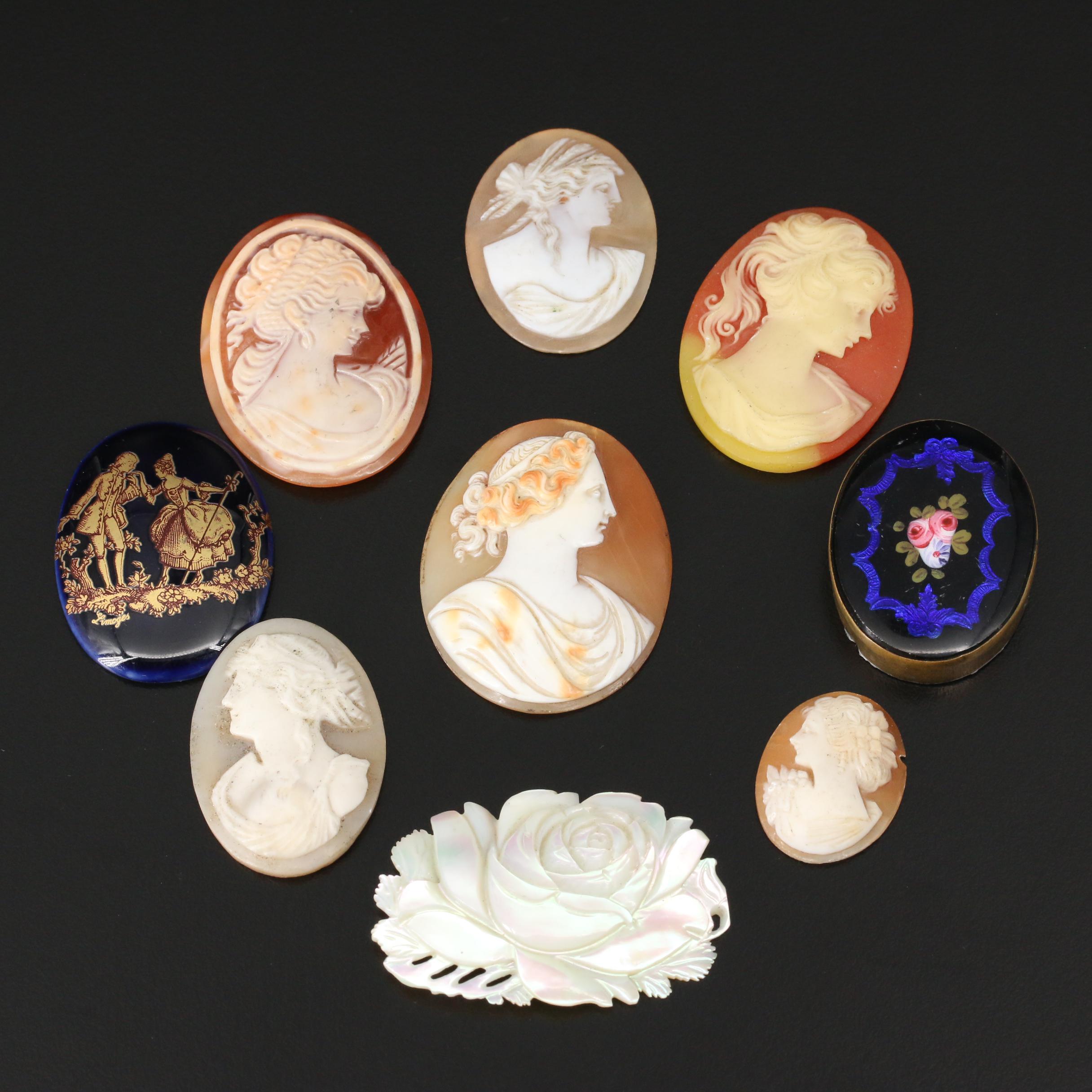 Loose Helmet Shell, Mother of Pearl and Porcelain with Cameo and Floral Designs