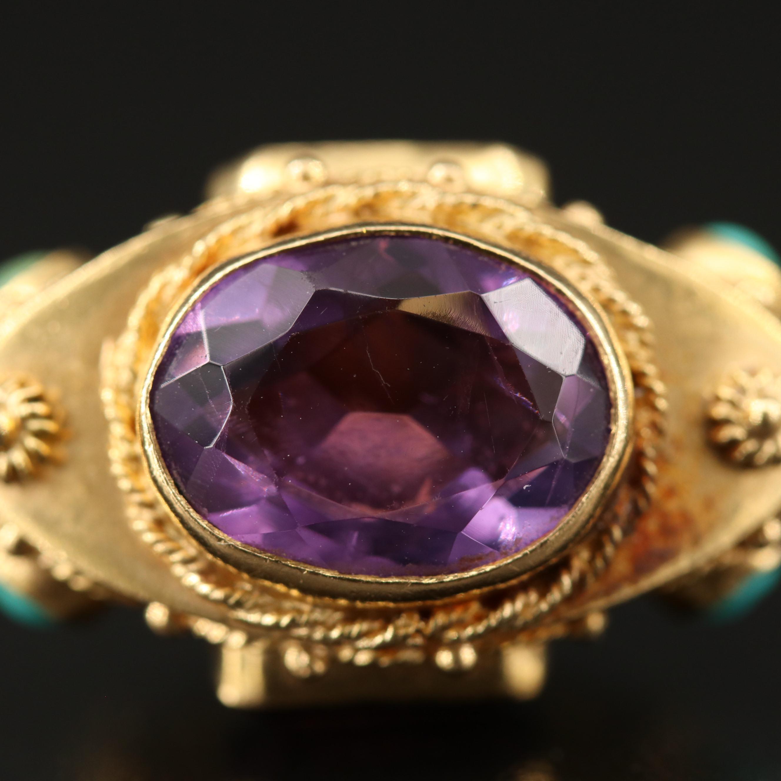 Etruscan Style 18K Amethyst and Turquoise Pendant