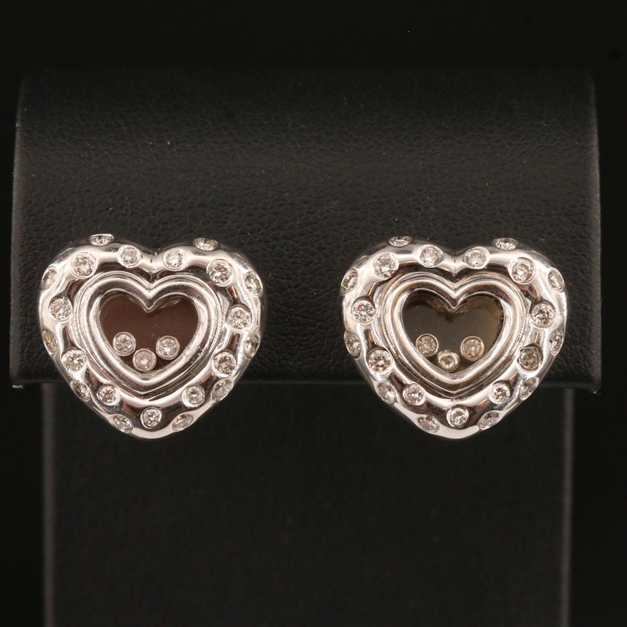 18K 1.00 CTW Floating Diamond Heart Earrings