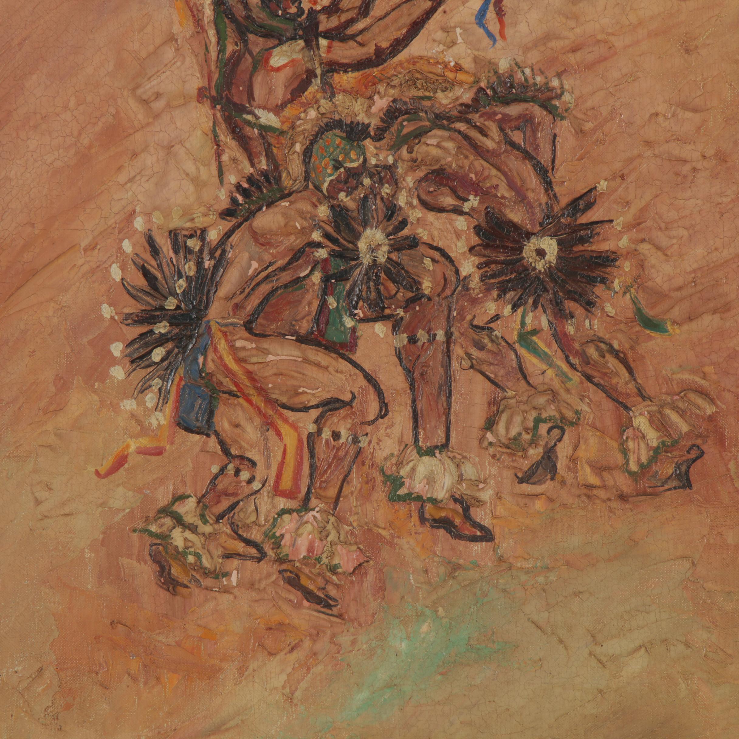 Robert Learned Hand Oil Painting of Native American Dancers, 1960