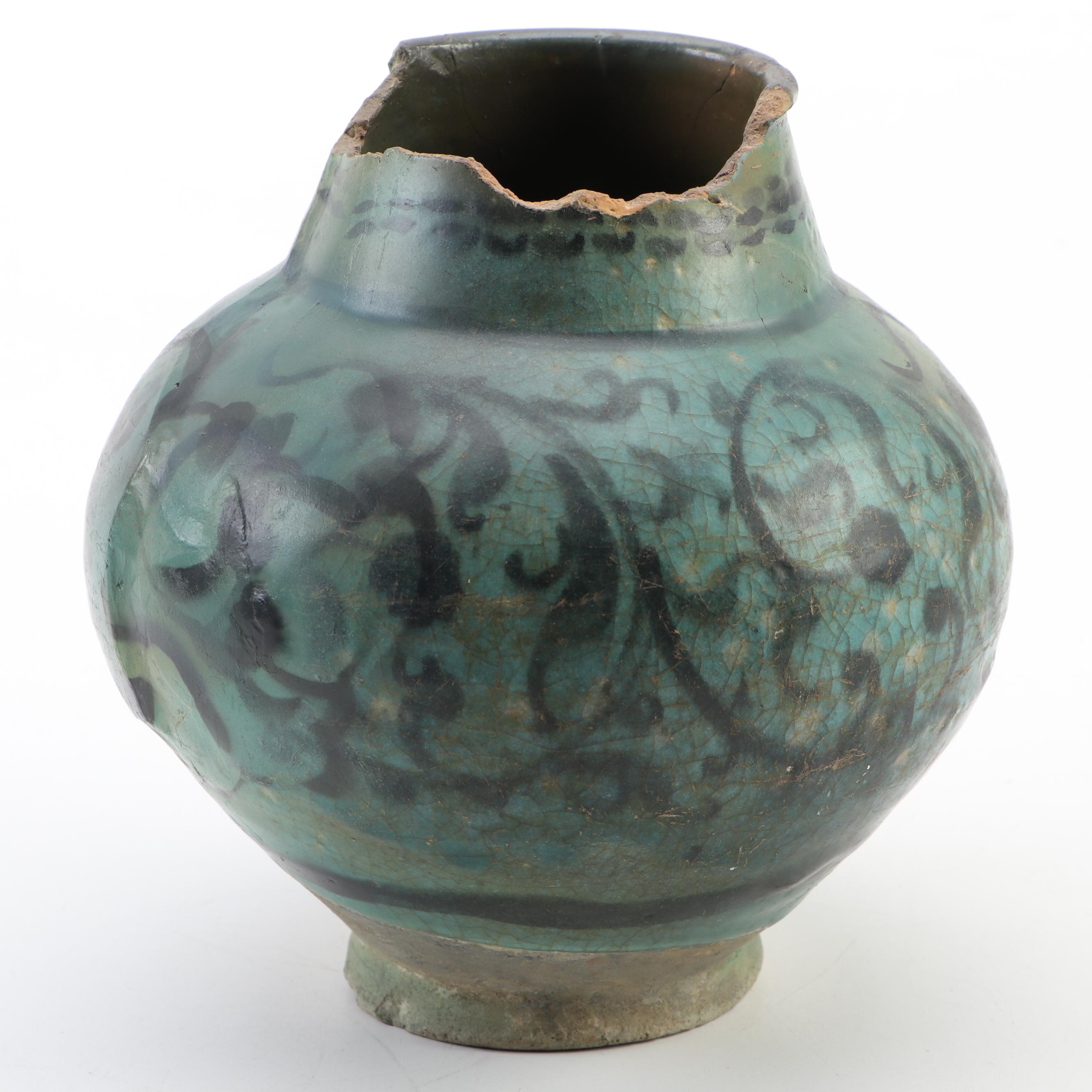 Raqqa Ware Turquoise-Glazed Vase, 12th Century