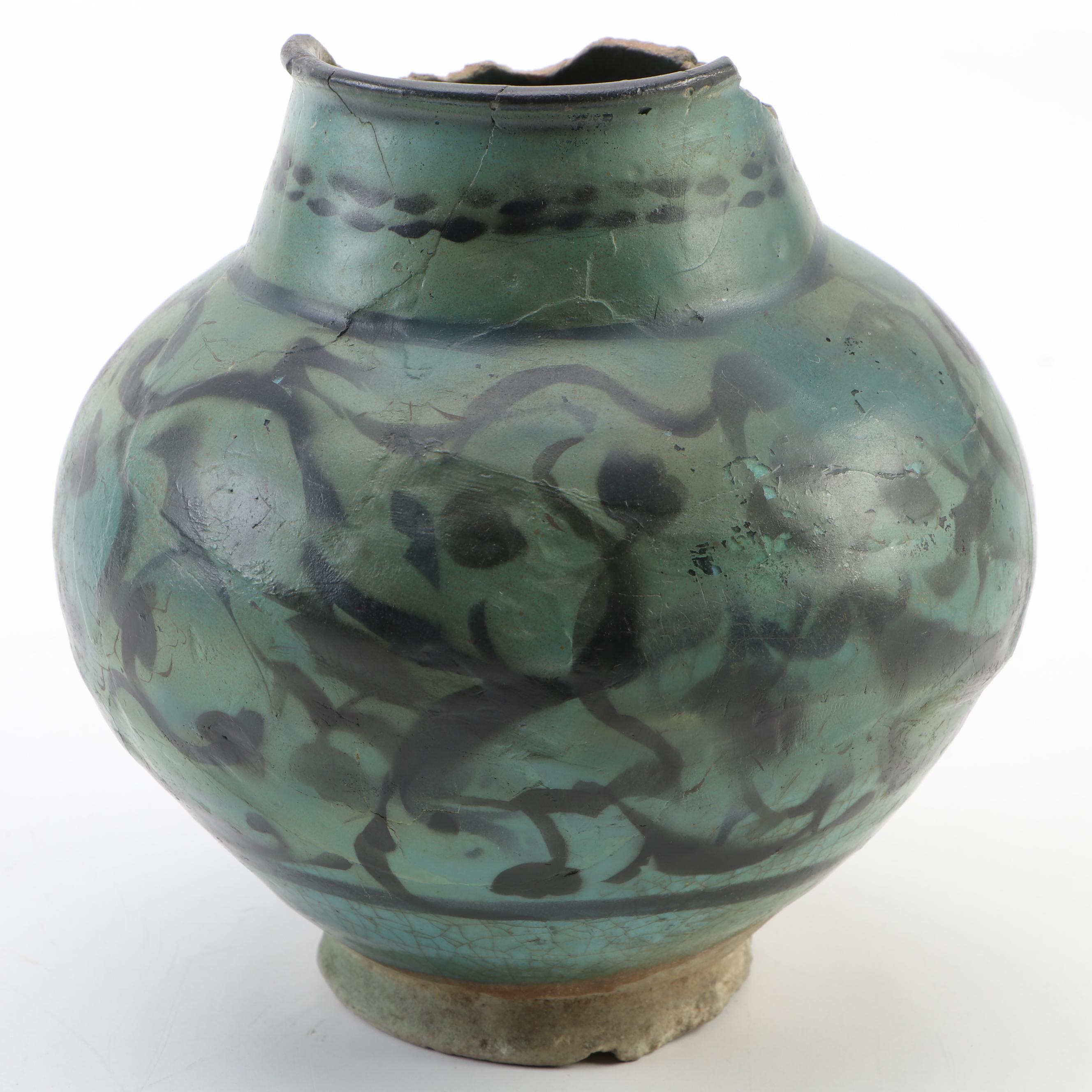 Raqqa Ware Turquoise-Glazed Vase, 12th Century