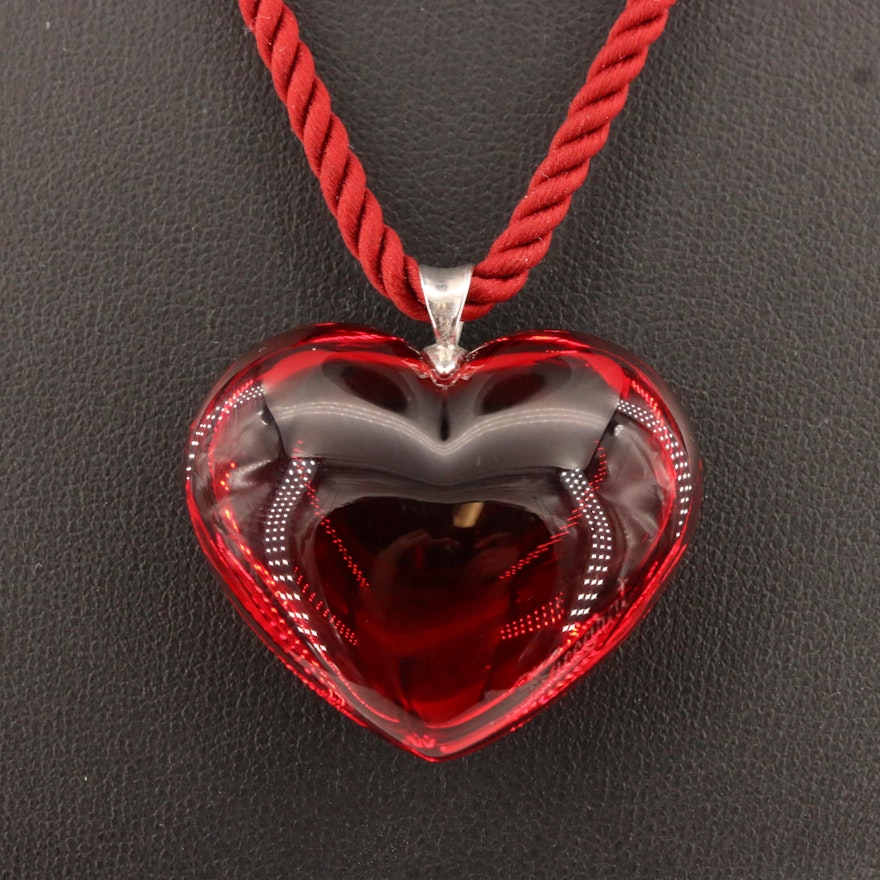 Baccarat Sterling Silver and Crystal Heart Pendant Necklace