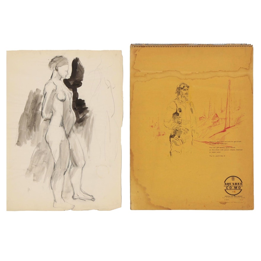 Yolanda Fusco Sketch Pad of Figure Drawings, Mid to Late 20th Century