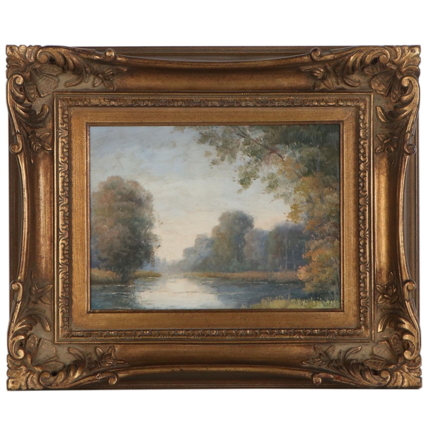 Hudson River School Style Riverscape Oil Painting, Late 20th to 21st Century