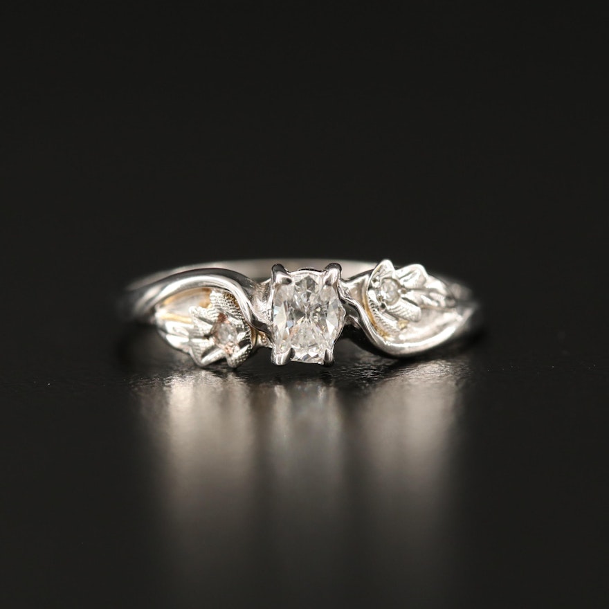 10K Diamond Foliate Ring