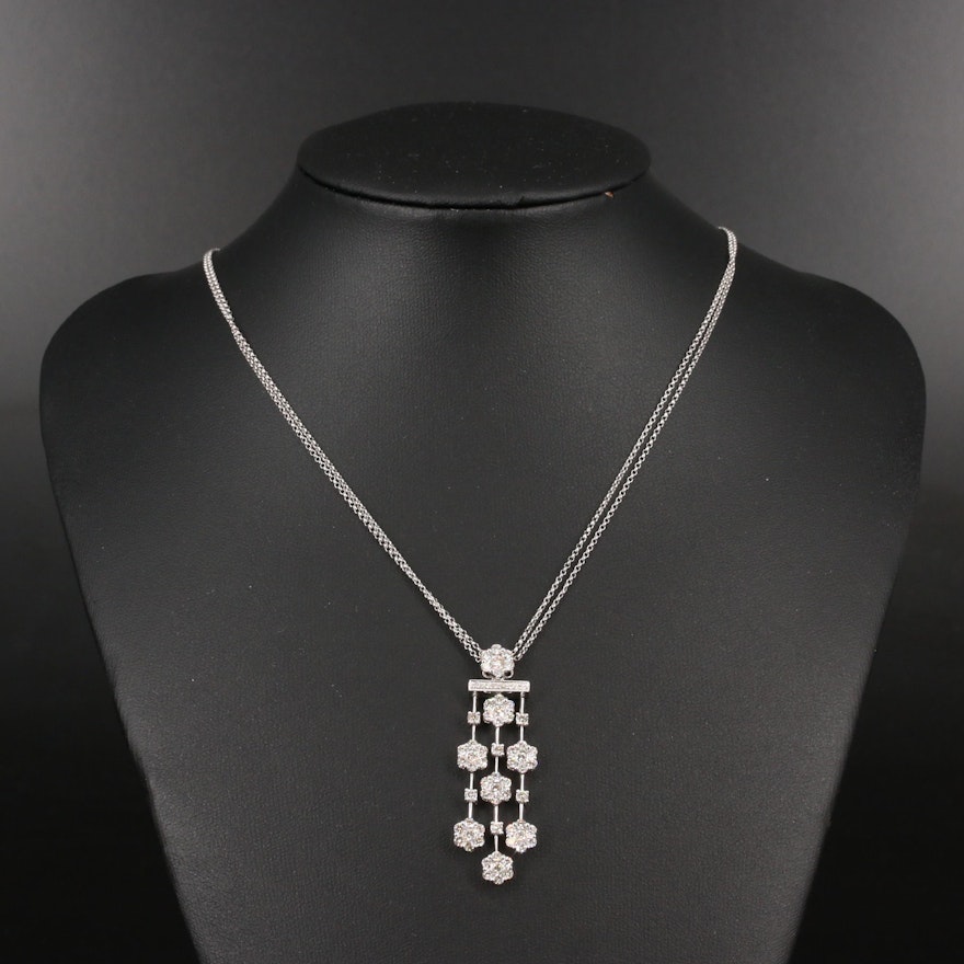 14K 2.15 CTW Diamond Waterfall Necklace with Double Strand Chain