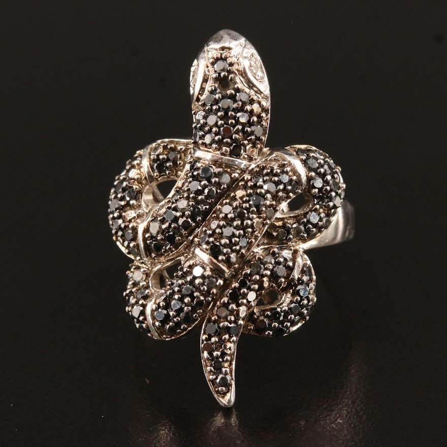 1.25 CTW Pavé Diamond Snake Ring in Sterling