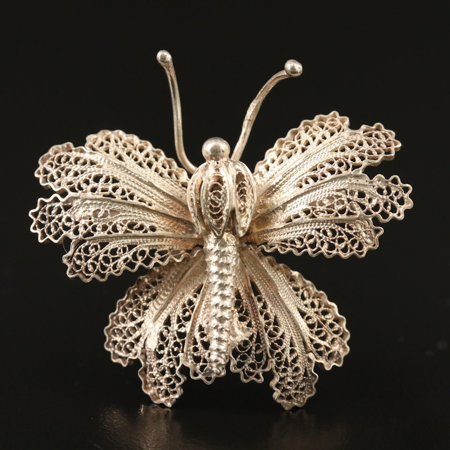 Sterling Silver Filigree Butterfly Brooch