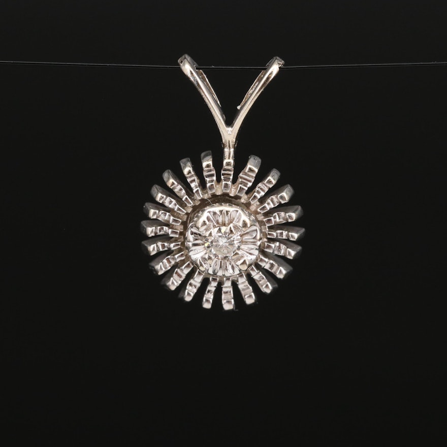 14K Diamond Pendant Featuring Starburst Design